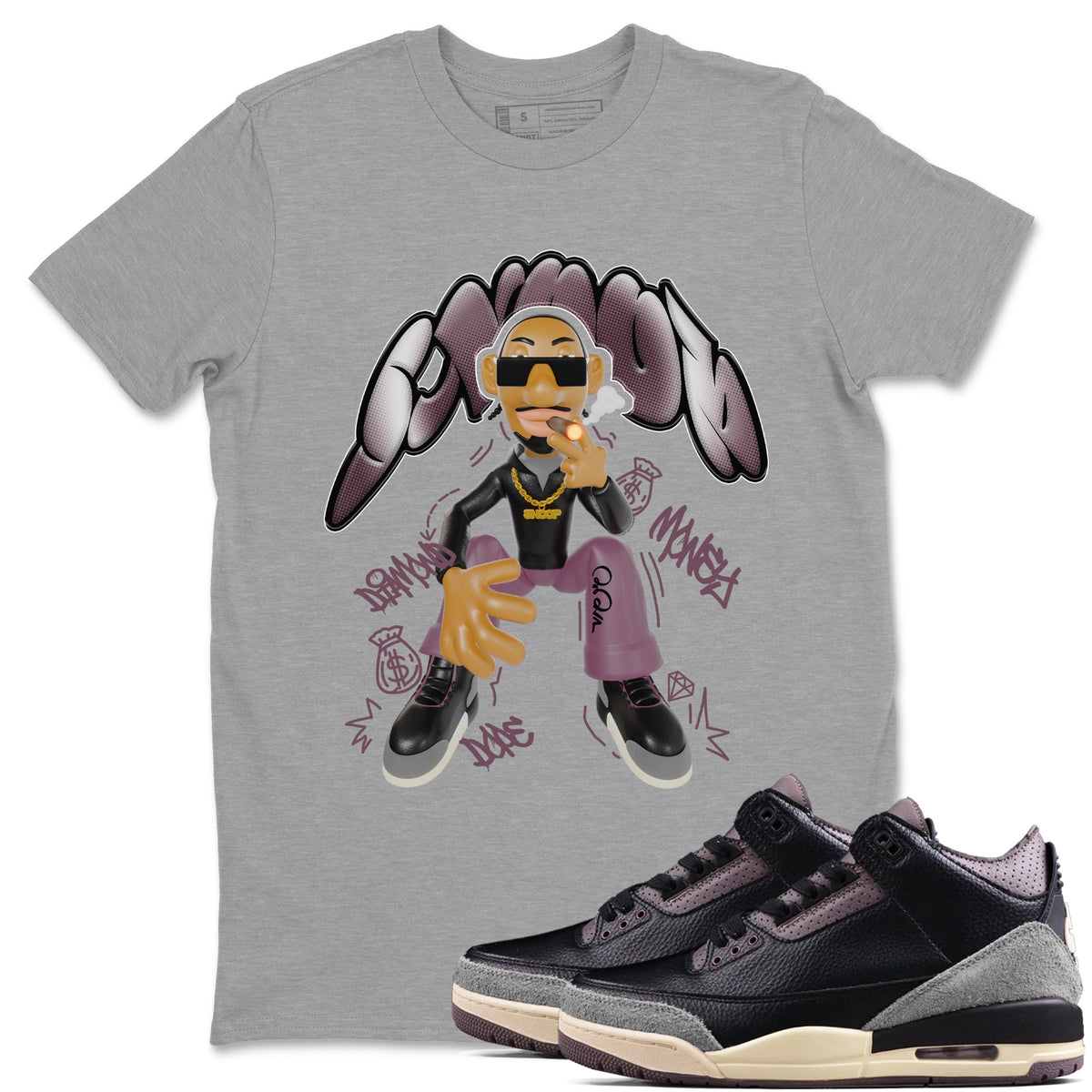 3s A Ma Maniere x Black shirts to match jordans Snoop sneaker match tees A Ma Maniere x Air Jordan 3 “While You Were Sleeping”Sneaker Release Tees unisex cotton Heather Grey 1 crew neck shirts