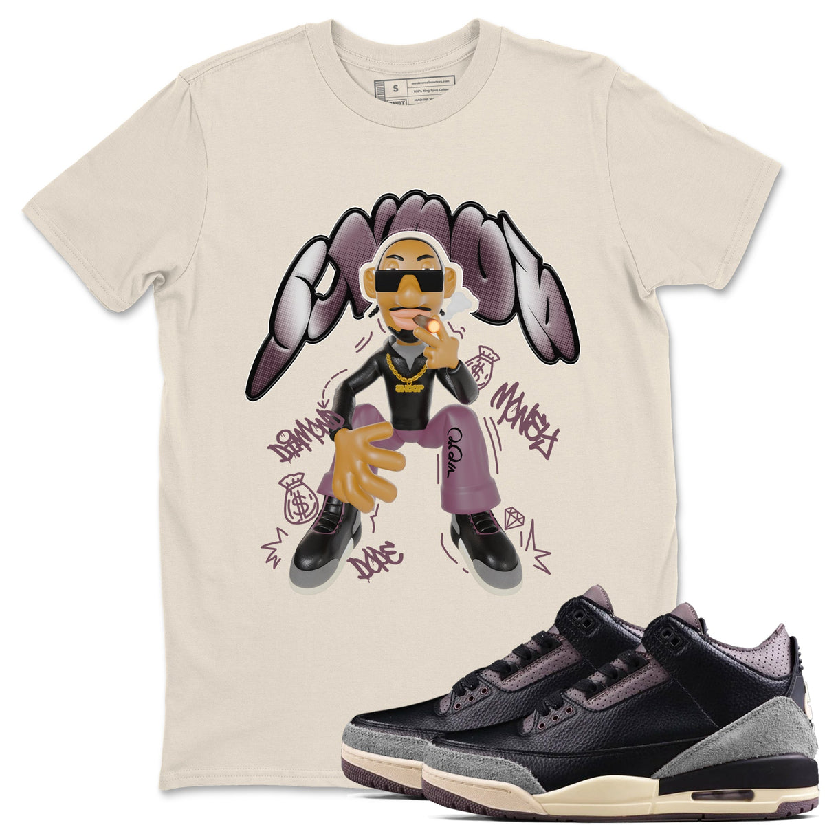 3s A Ma Maniere x Black shirts to match jordans Snoop sneaker match tees A Ma Maniere x Air Jordan 3 “While You Were Sleeping”Sneaker Release Tees unisex cotton Natural 1 crew neck shirts