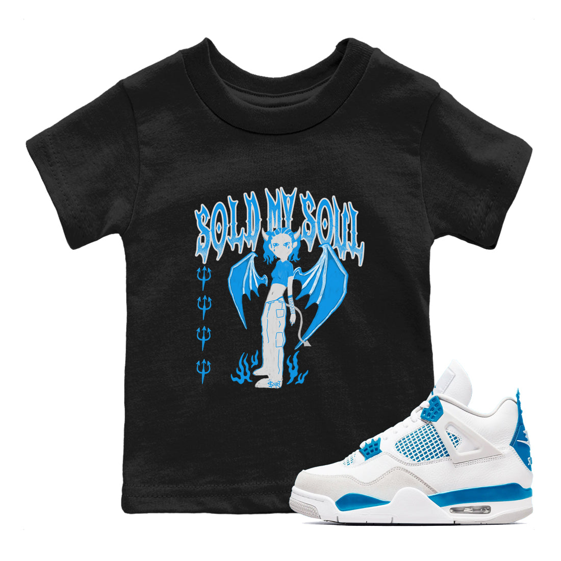 Air Jordan 4 Military Blue shirt to match jordans Sold My Soul sneaker tees Air Jordan 4 Military Blue Drip Gear Zone baby toddler Black 1 cotton Shirt