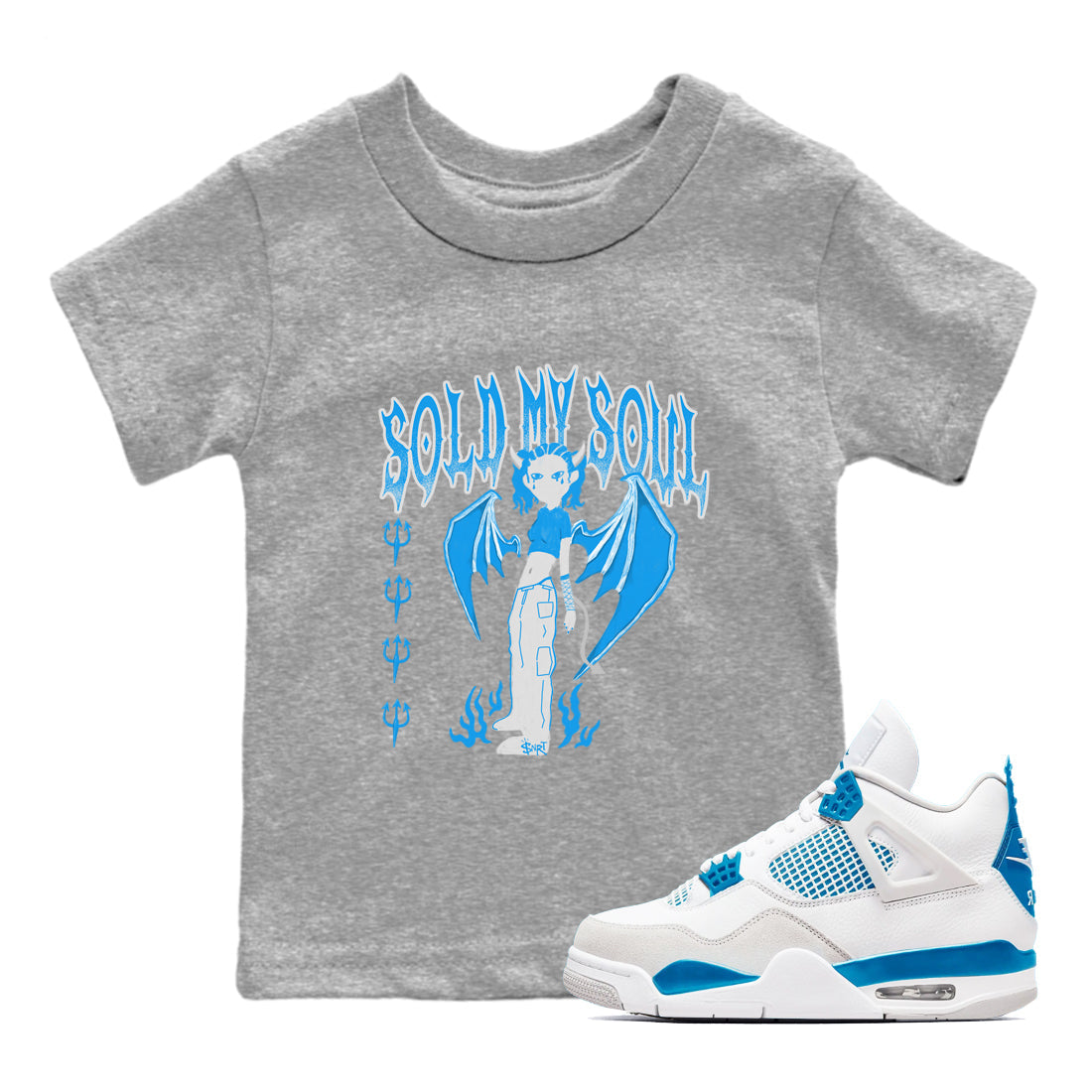 Air Jordan 4 Military Blue shirt to match jordans Sold My Soul sneaker tees Air Jordan 4 Military Blue Drip Gear Zone baby toddler Heather Grey 1 cotton Shirt