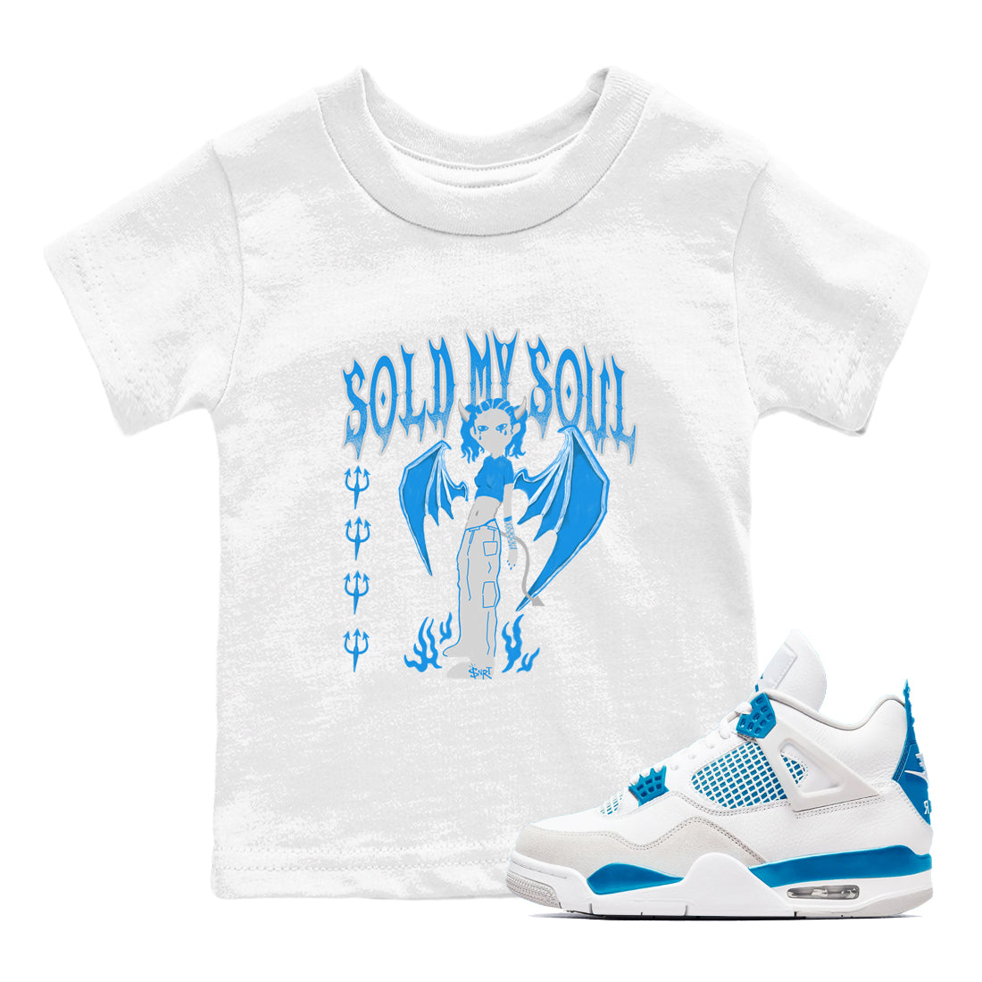 Air Jordan 4 Military Blue shirt to match jordans Sold My Soul sneaker tees Air Jordan 4 Military Blue Drip Gear Zone baby toddler White 1 cotton Shirt