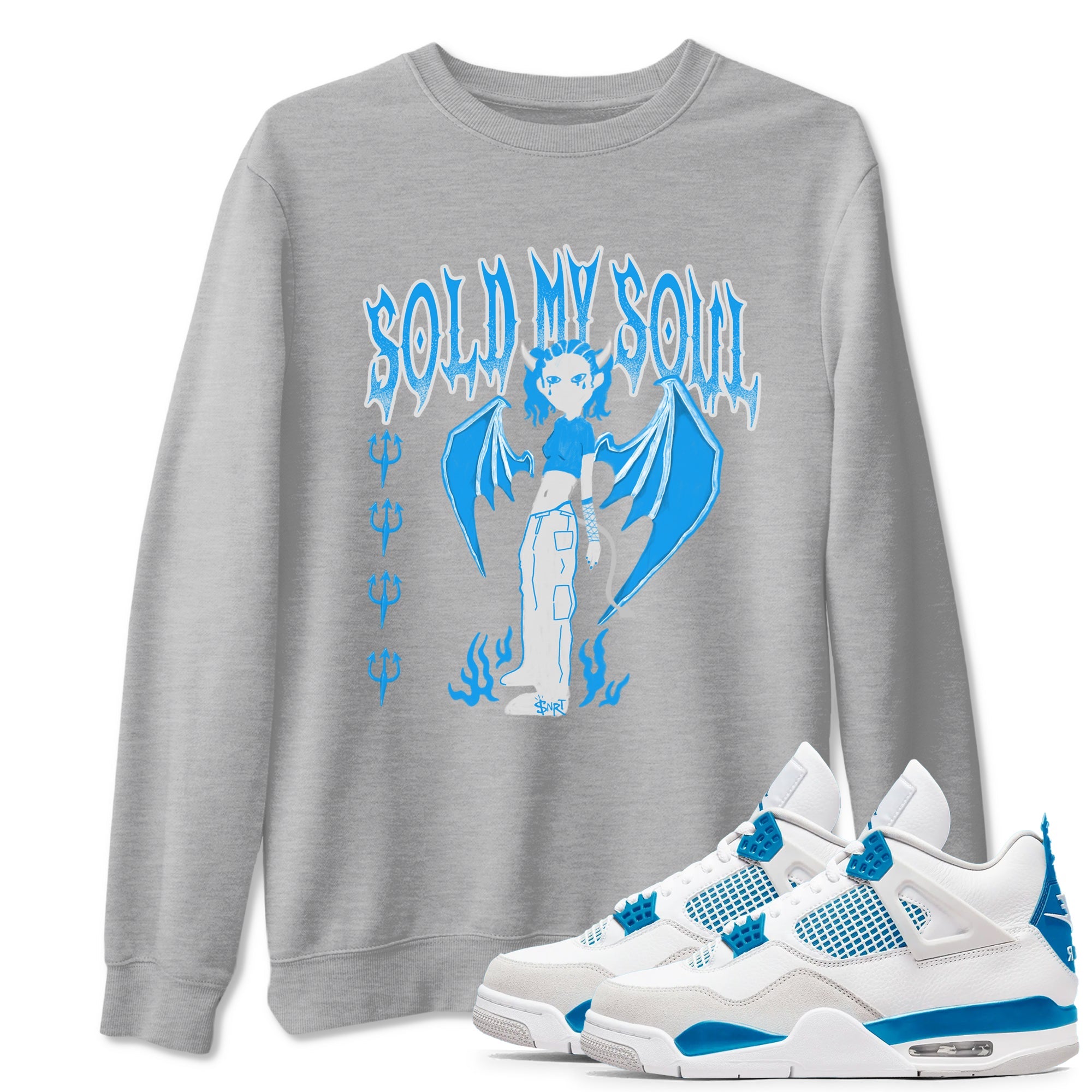 Air Jordan 4 Military Blue shirt to match jordans Sold My Soul sneaker tees Air Jordan 4 Military Blue Drip Gear Zone unisex cotton Heather Grey 1 crew neck shirt
