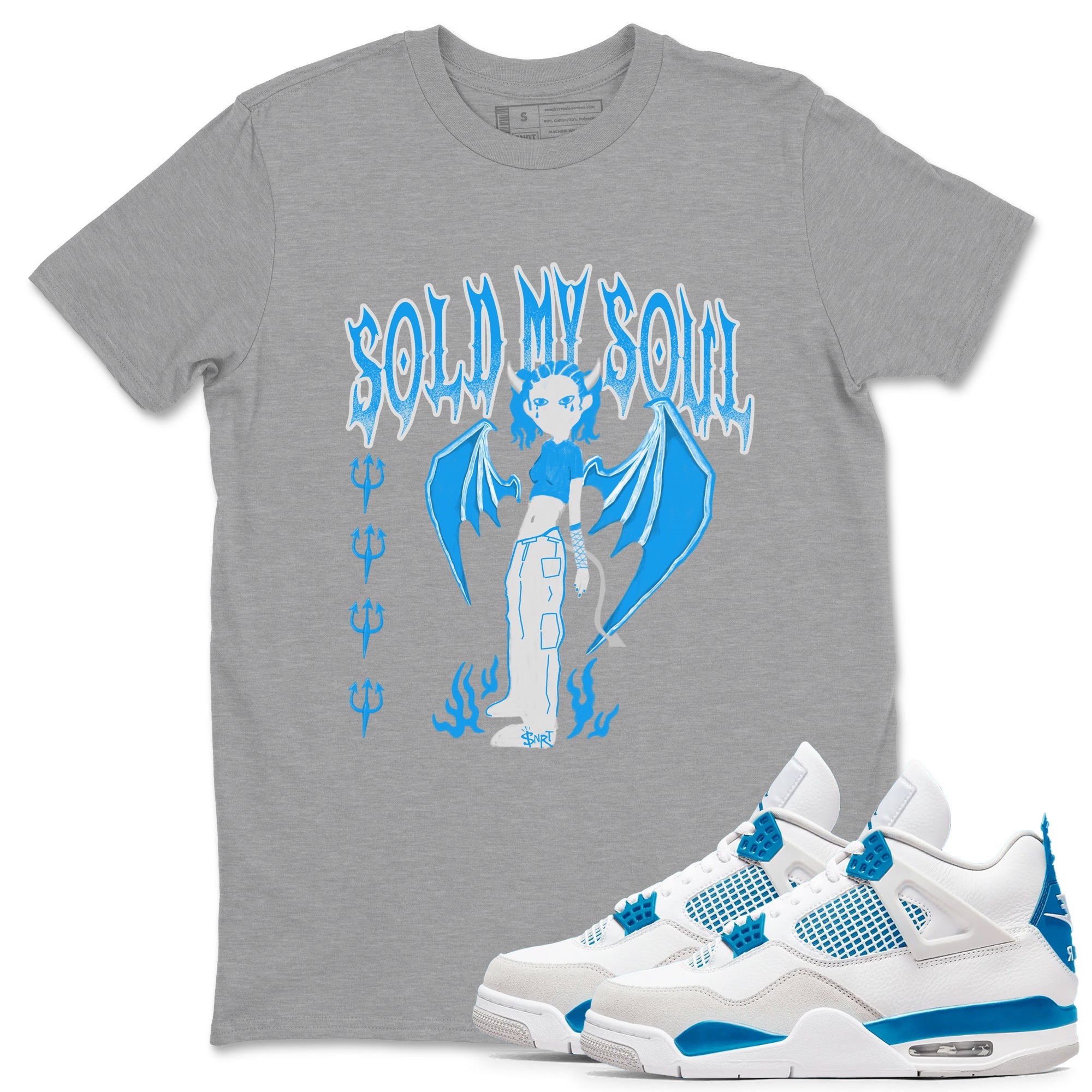 Air Jordan 4 Military Blue shirt to match jordans Sold My Soul sneaker tees Air Jordan 4 Military Blue Drip Gear Zone unisex cotton Heather Grey 1 crew neck shirt