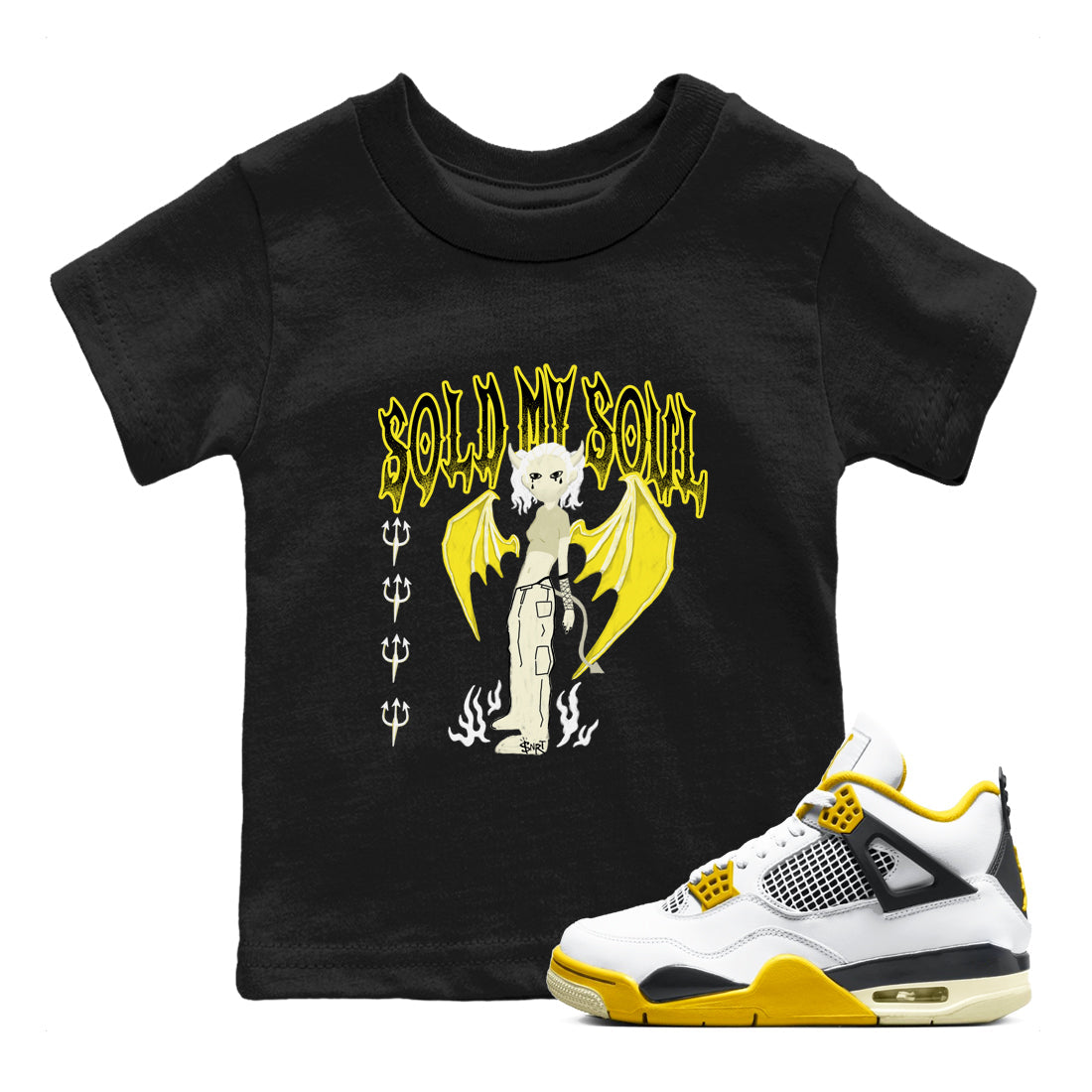 4s Vivid Sulfur shirt to match jordans Sold My Soul sneaker tees Air Jordan 4 Vivid Sulfur Drip Gear Zone baby toddler Black 1 cotton Shirt