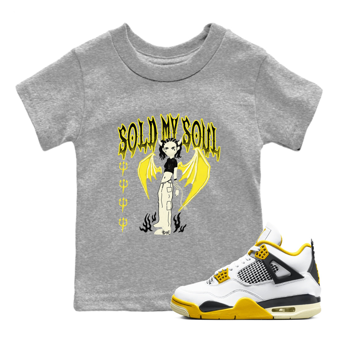 4s Vivid Sulfur shirt to match jordans Sold My Soul sneaker tees Air Jordan 4 Vivid Sulfur Drip Gear Zone baby toddler Heather Grey 1 cotton Shirt