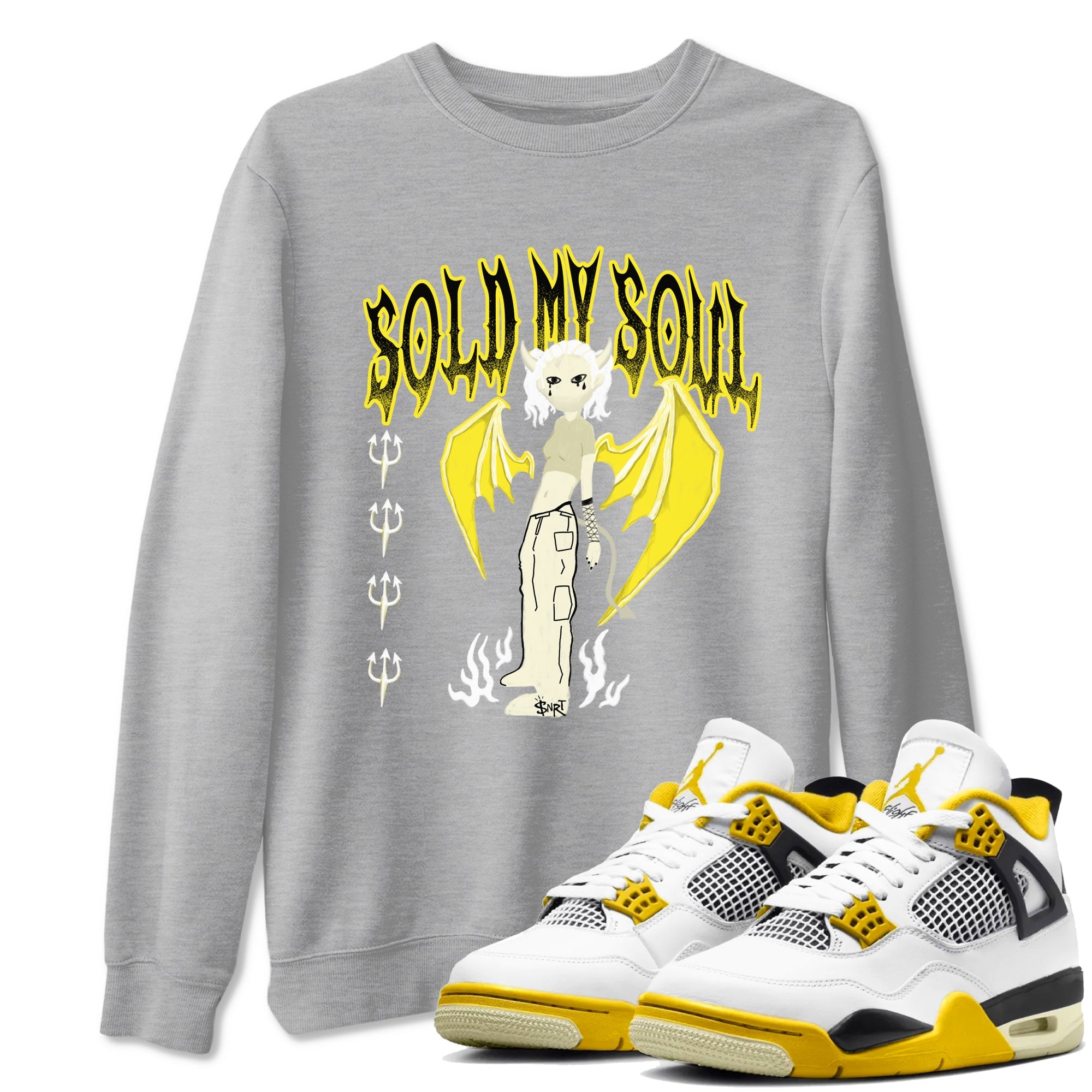 4s Vivid Sulfur shirt to match jordans Sold My Soul sneaker tees Air Jordan 4 Vivid Sulfur Drip Gear Zone unisex cotton Heather Grey 1 crew neck shirt