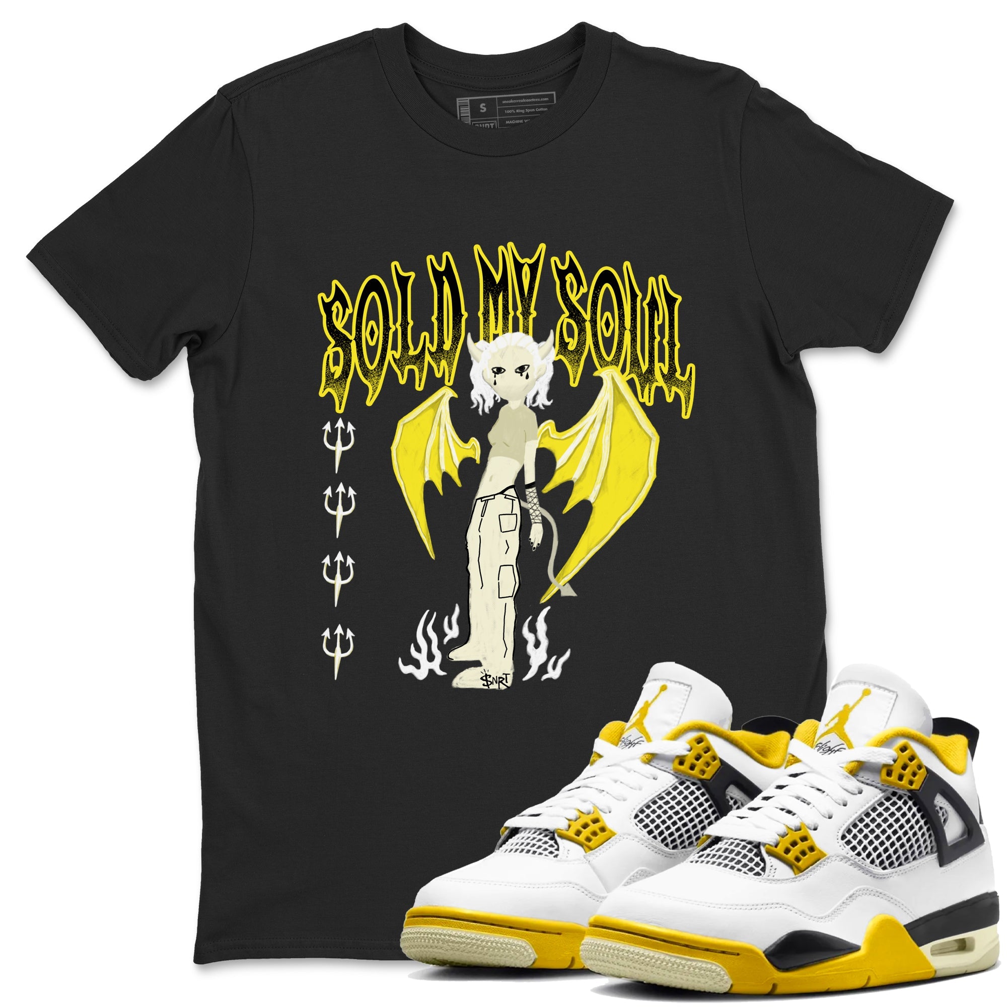 4s Vivid Sulfur shirt to match jordans Sold My Soul sneaker tees Air Jordan 4 Vivid Sulfur Drip Gear Zone unisex cotton Black 1 crew neck shirt
