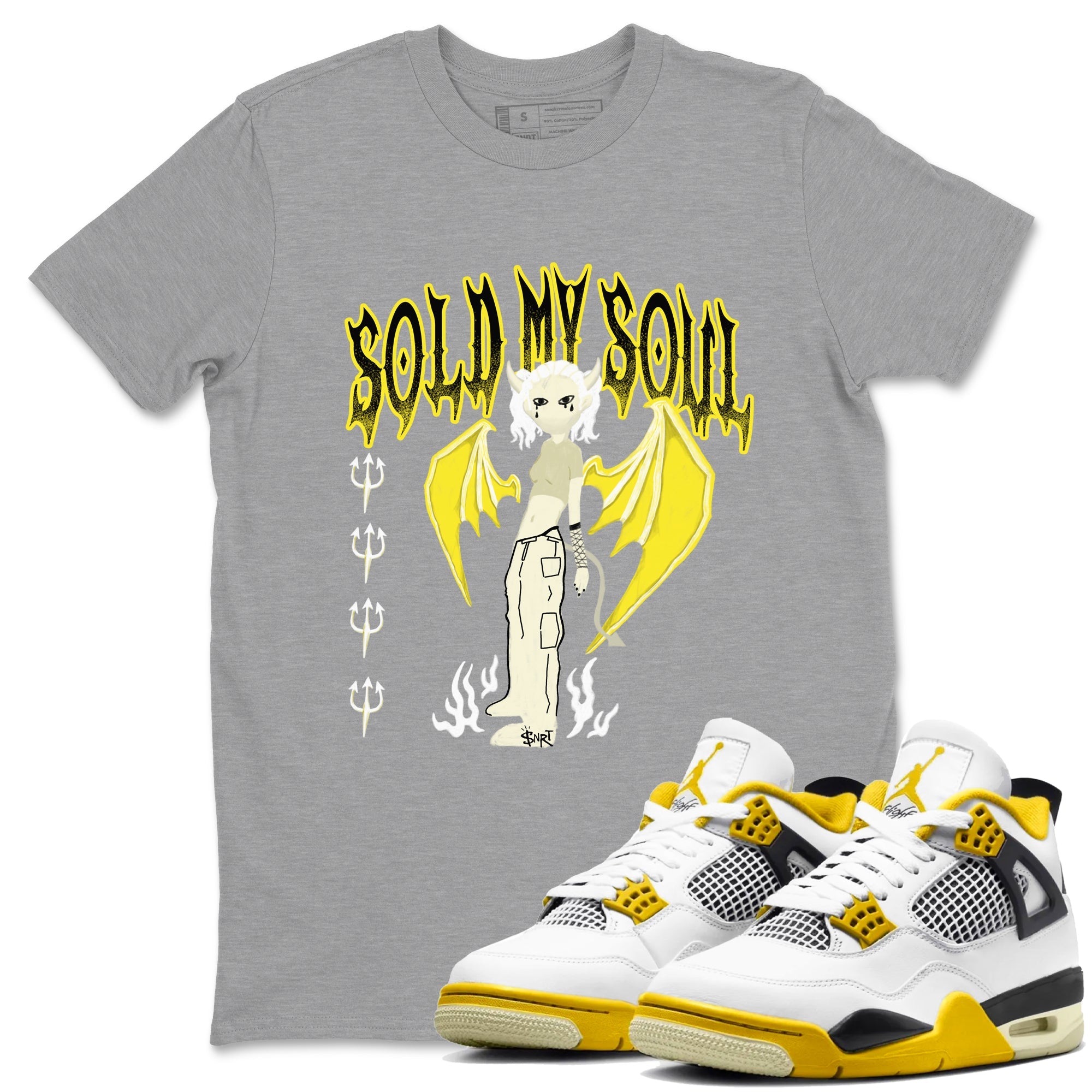 4s Vivid Sulfur shirt to match jordans Sold My Soul sneaker tees Air Jordan 4 Vivid Sulfur Drip Gear Zone unisex cotton Heather Grey 1 crew neck shirt