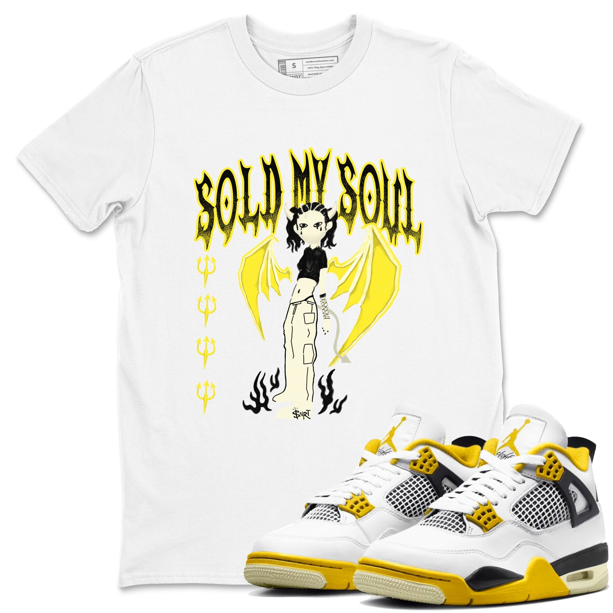 4s Vivid Sulfur shirt to match jordans Sold My Soul sneaker tees Air Jordan 4 Vivid Sulfur Drip Gear Zone unisex cotton White 1 crew neck shirt