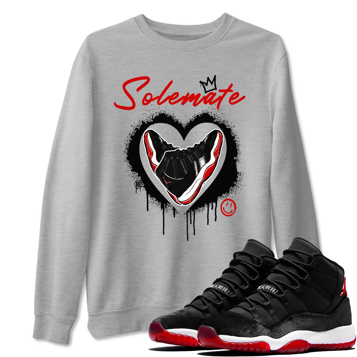 11s Bred Velvet shirts to match jordans Solemate sneaker match tees Air Jordan 11 Bred Velvet match shoes to clothes Drip Gear Zone unisex cotton Heather Grey 1 shirts