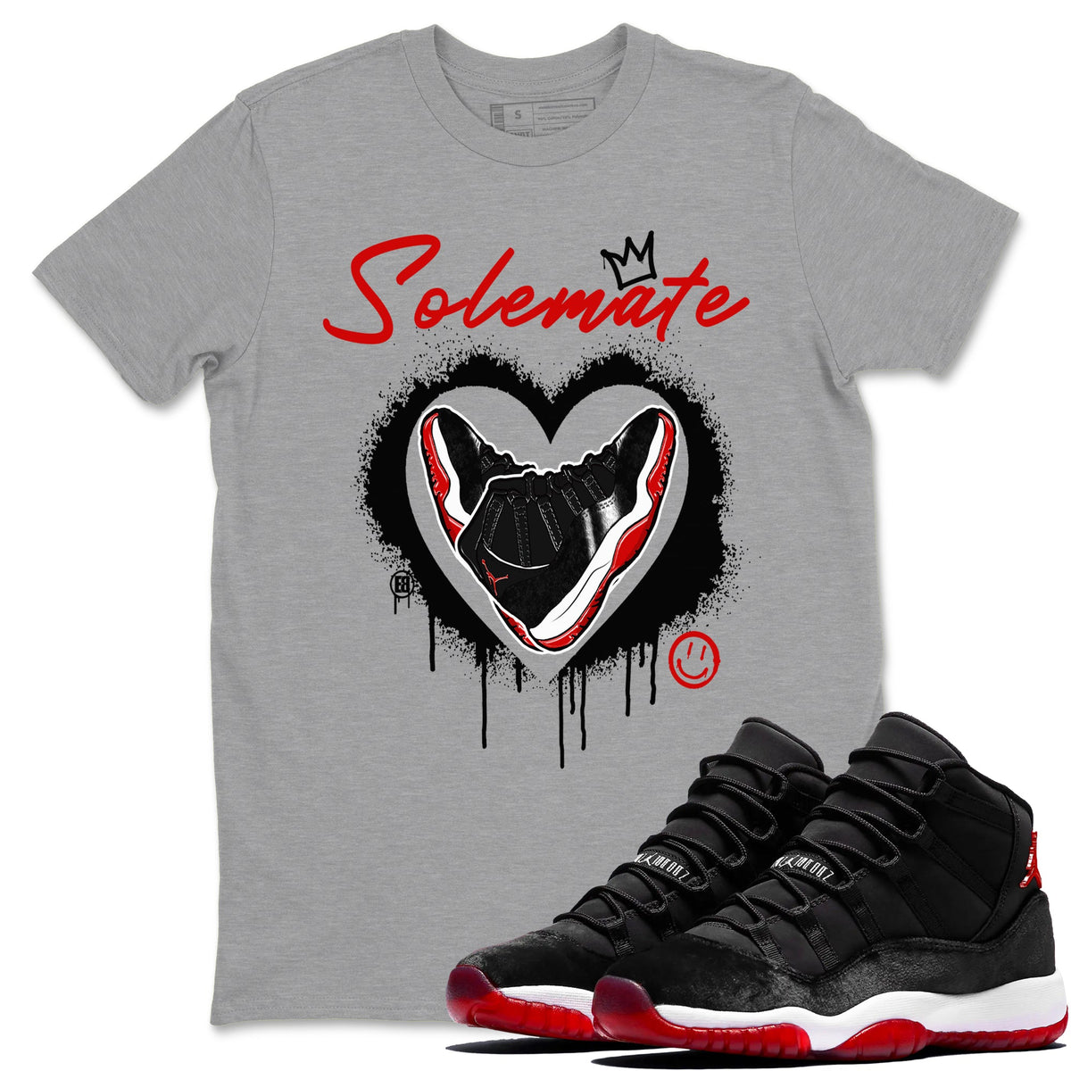 11s Bred Velvet shirts to match jordans Solemate sneaker match tees Air Jordan 11 Bred Velvet match shoes to clothes Drip Gear Zone unisex cotton Heather Grey 1 shirts