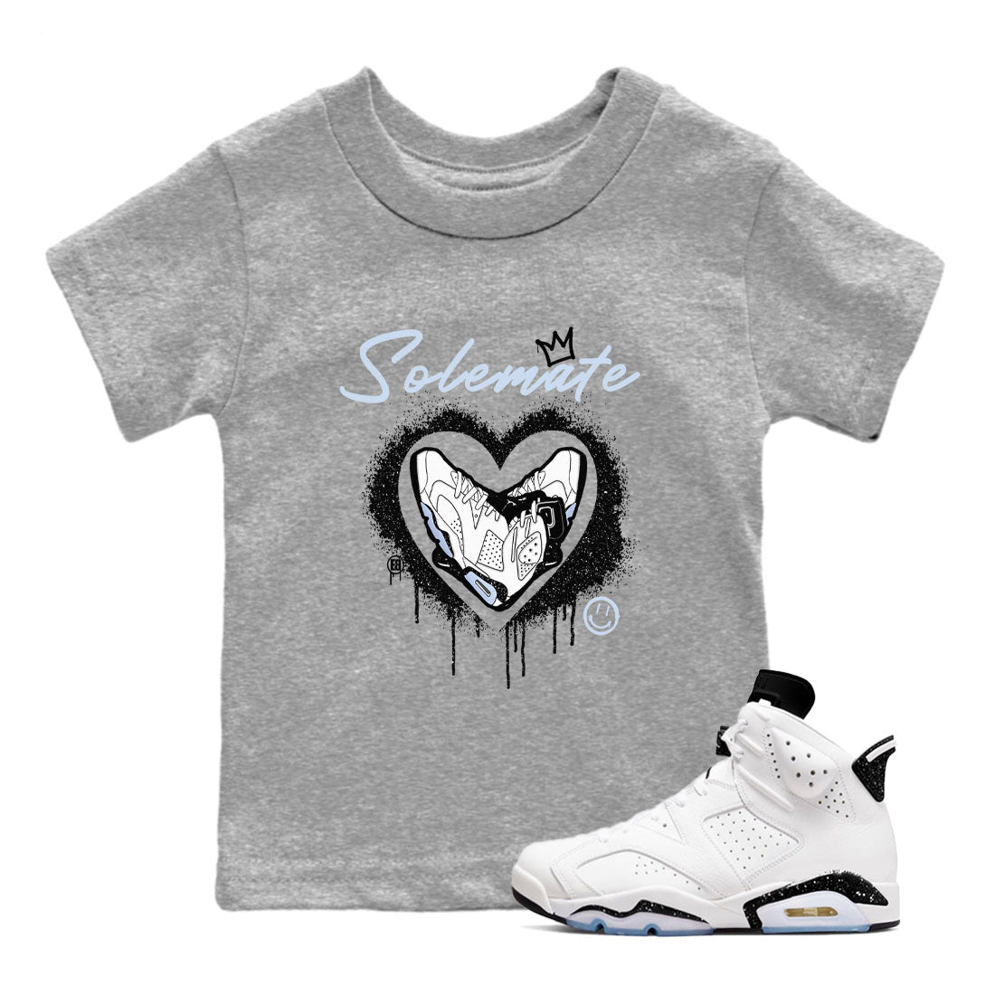 AJ6 White Black shirts to match jordans Solemate sneaker match tees Air Jordan 6 White Black Drip Gear Zone streetwear brand Baby and Youth Heather Grey 1 cotton tee