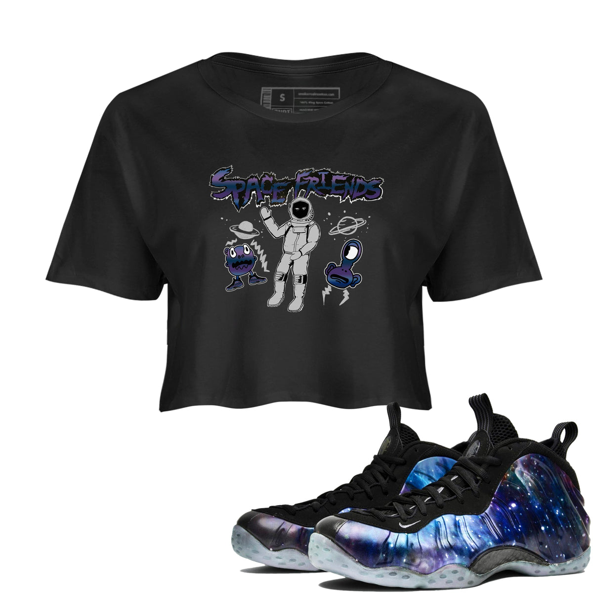 Air Foamposite One Galaxy shirts to match jordans Space Friends sneaker match tees Air Foamposite One Galaxy Drip Gear Zone unisex cotton Black 1 Crop Shirts