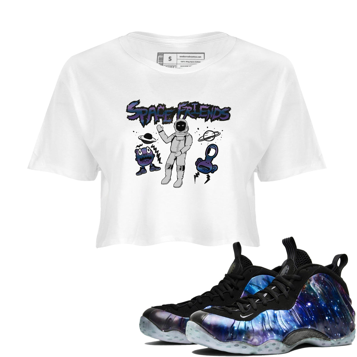 Air Foamposite One Galaxy shirts to match jordans Space Friends sneaker match tees Air Foamposite One Galaxy Drip Gear Zone unisex cotton White 1 Crop Shirts