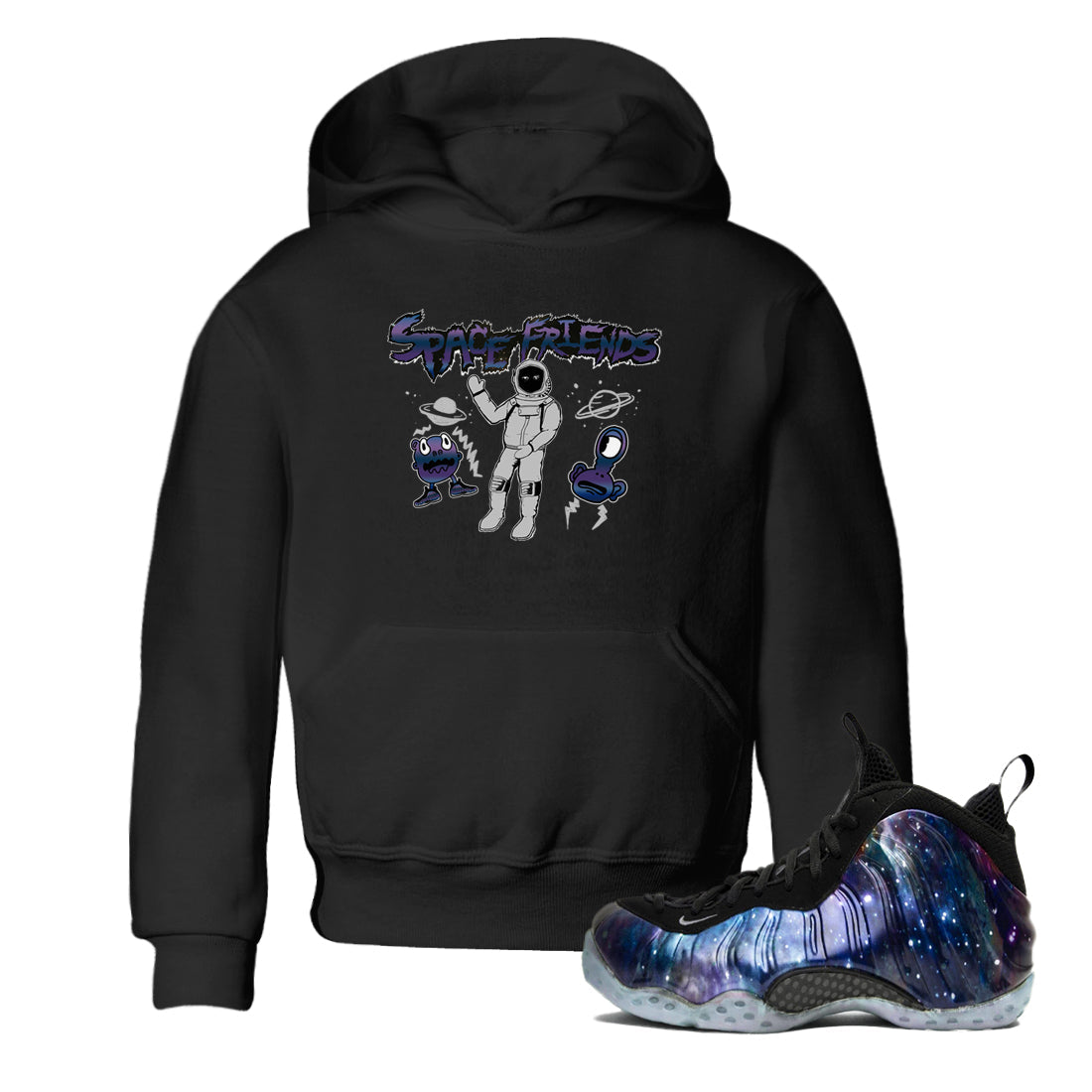 Air Foamposite One Galaxy shirts to match jordans Space Friends sneaker match tees Air Foamposite One Galaxy Drip Gear Zone Youth Baby Black 1 crew neck shirts