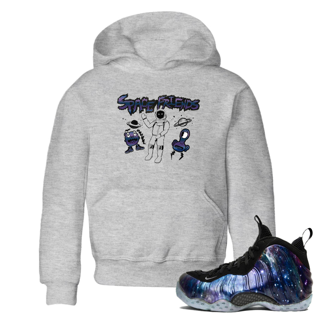 Air Foamposite One Galaxy shirts to match jordans Space Friends sneaker match tees Air Foamposite One Galaxy Drip Gear Zone Youth Baby Heather Grey 1 crew neck shirts