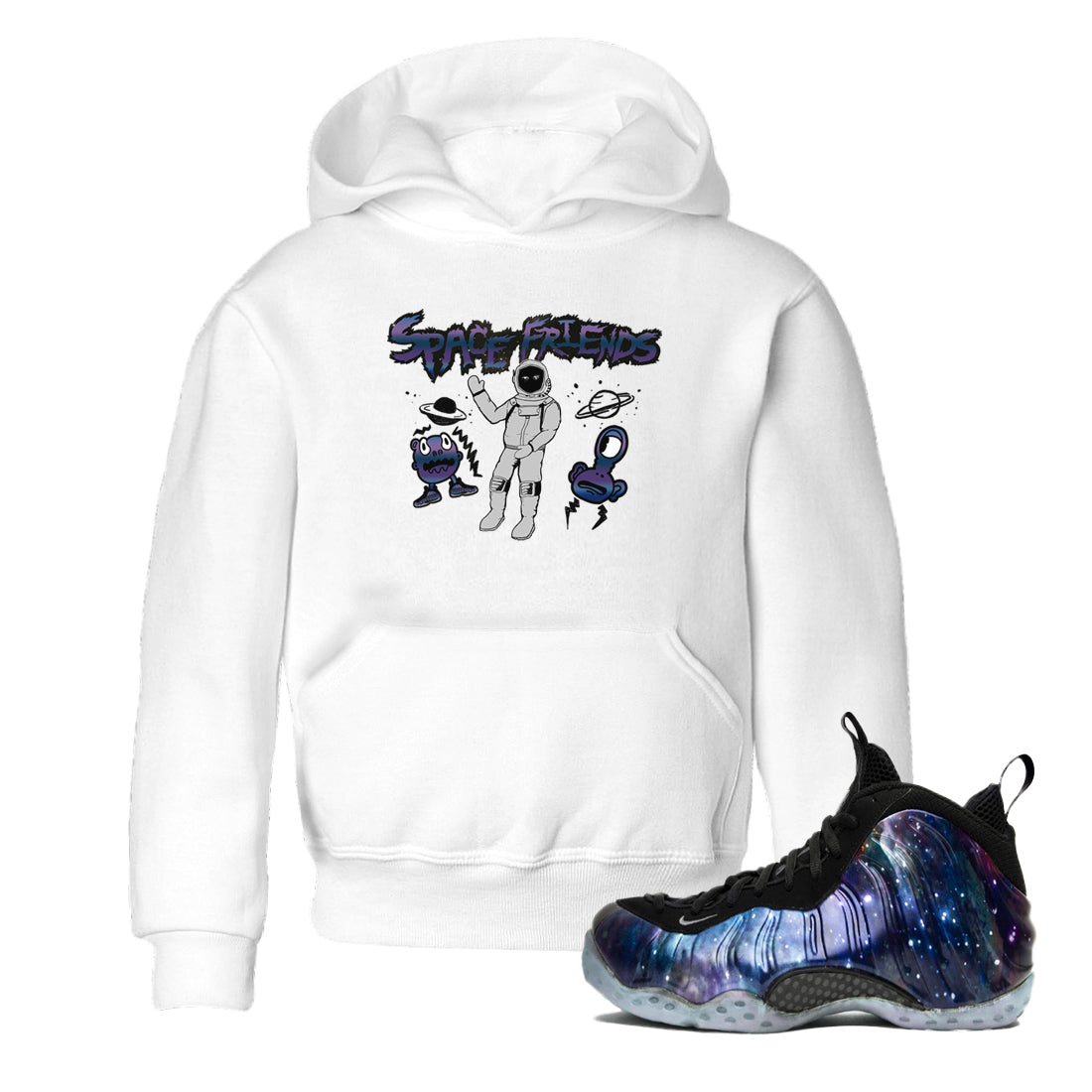 Air Foamposite One Galaxy shirts to match jordans Space Friends sneaker match tees Air Foamposite One Galaxy Drip Gear Zone Youth Baby White 1 crew neck shirts