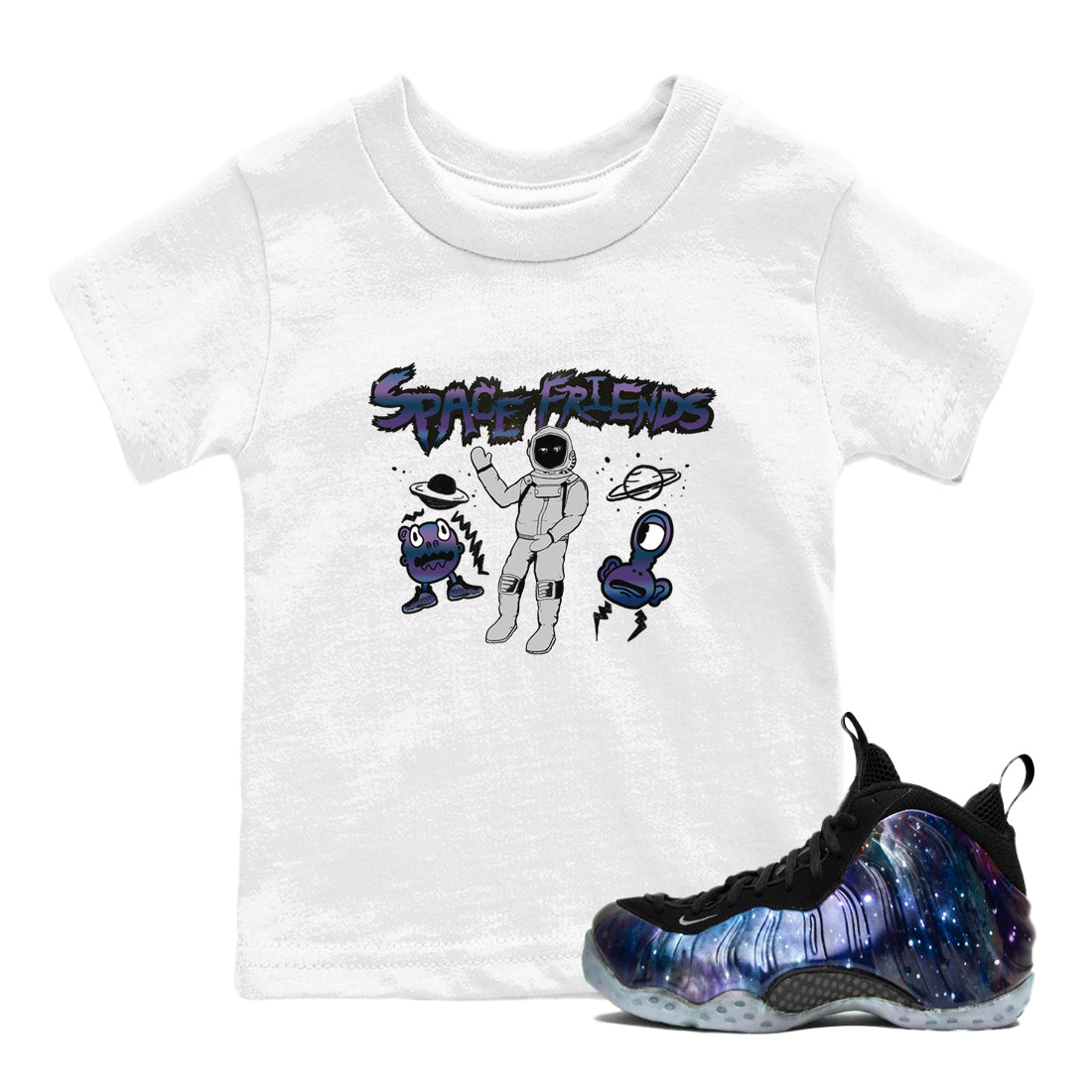 Air Foamposite One Galaxy shirts to match jordans Space Friends sneaker match tees Air Foamposite One Galaxy Drip Gear Zone Youth Baby White 1 crew neck shirts