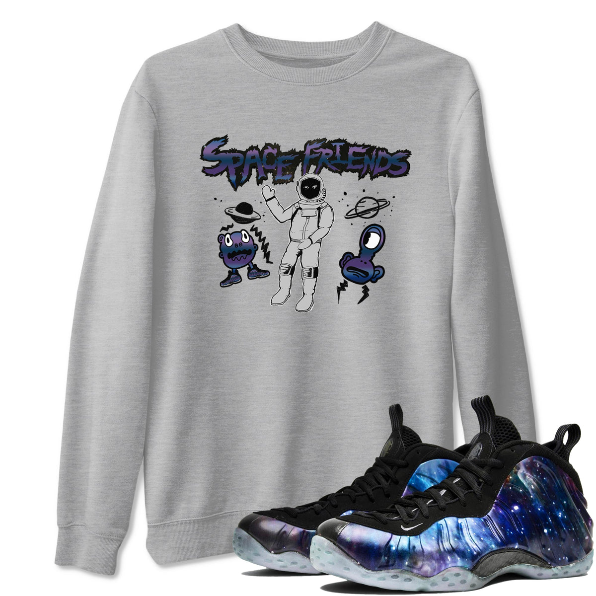 Air Foamposite One Galaxy shirts to match jordans Space Friends sneaker match tees Air Foamposite One Galaxy Drip Gear Zone unisex cotton Heather Grey 1 crew neck shirts