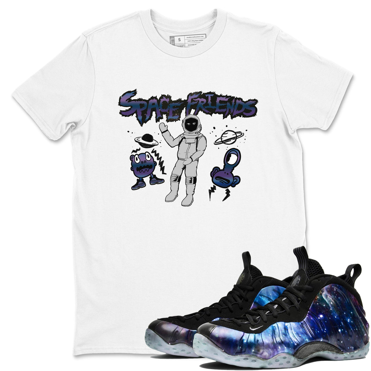 Air Foamposite One Galaxy shirts to match jordans Space Friends sneaker match tees Air Foamposite One Galaxy Drip Gear Zone unisex cotton White 1 crew neck shirts