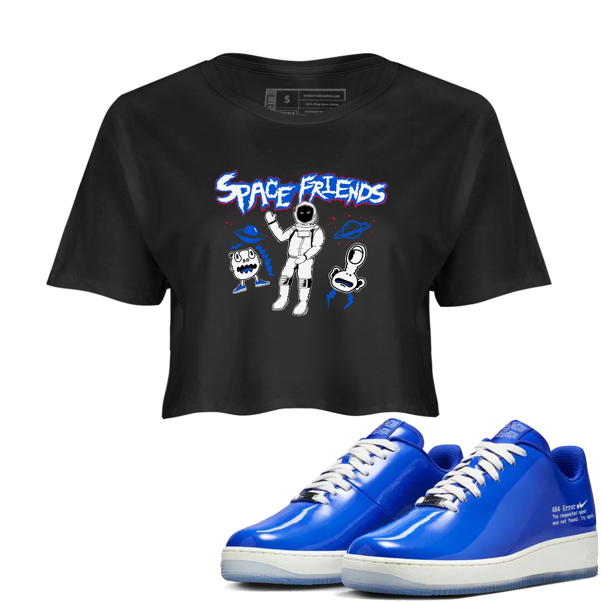 Air Force 1 404 Error shirt to match jordans Space Friends sneaker tees Air Force 1 404 Error Drip Gear Zone Black 1 crop length shirt
