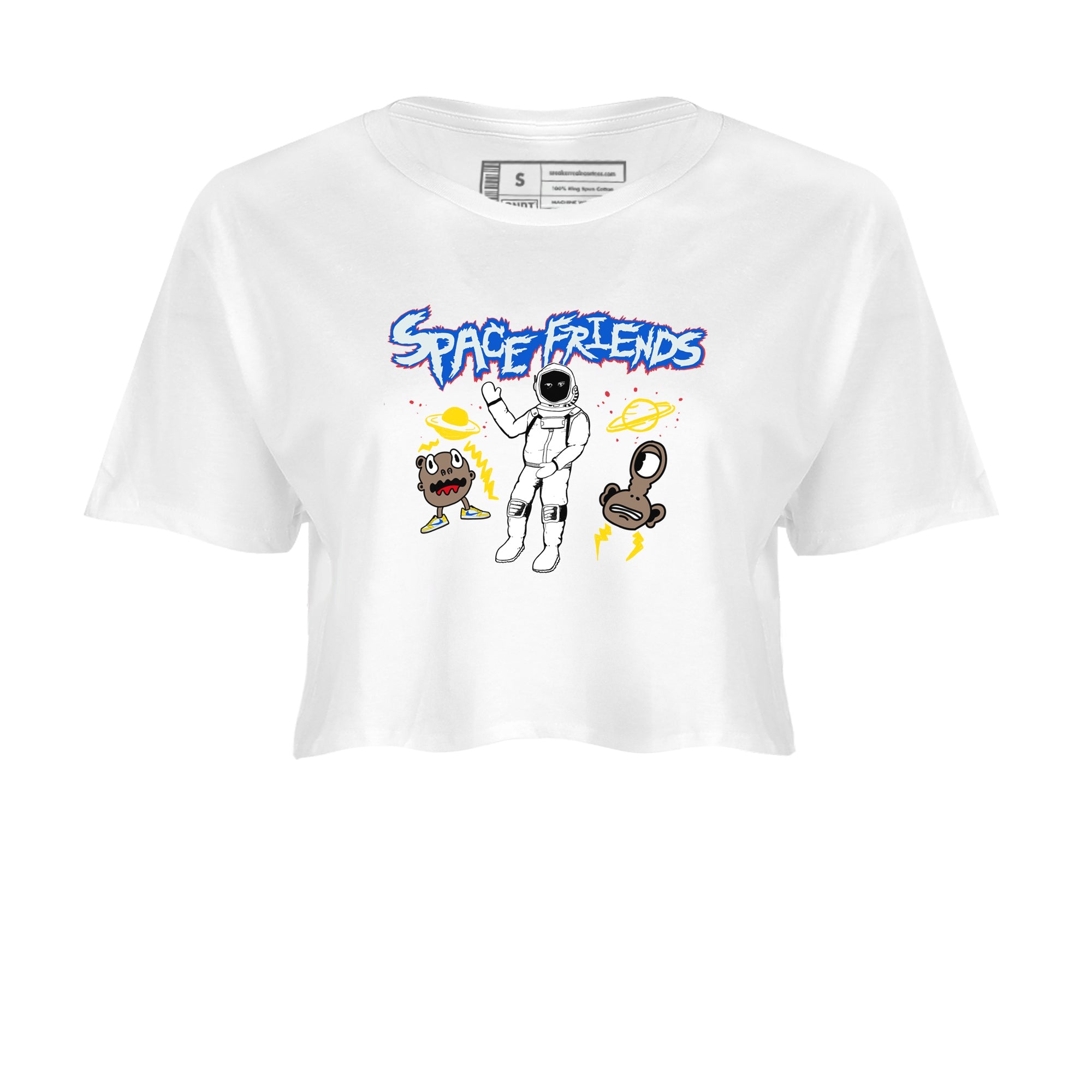 1s Travis Scott Canary shirt to match jordans Space Friends sneaker tees Air Jordan 1 Travis Scott Canary Drip Gear Zone White 2 crop length shirt