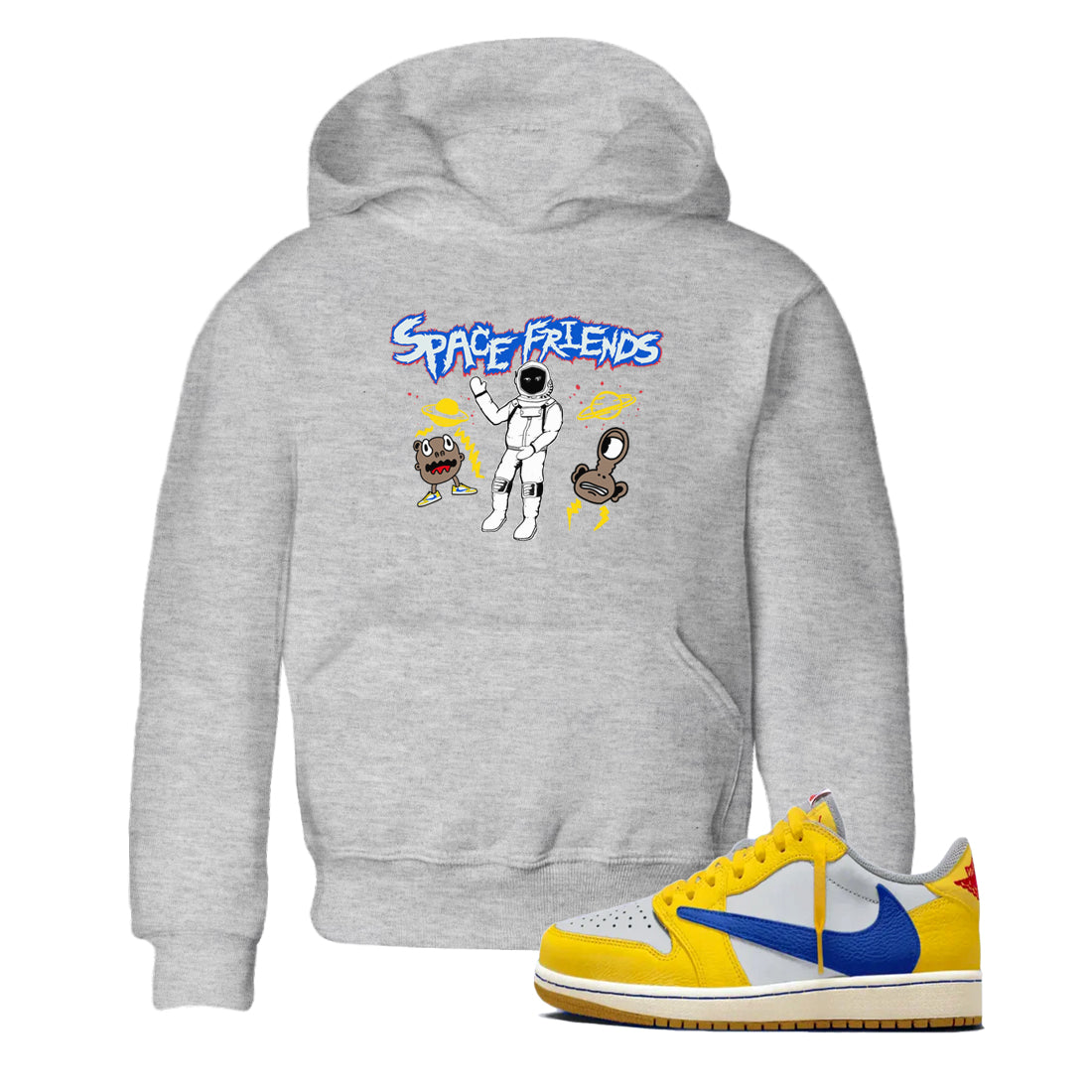 1s Travis Scott Canary shirt to match jordans Space Friends sneaker tees Air Jordan 1 Travis Scott Canary Drip Gear Zone baby toddler Heather Grey 1 cotton Shirt