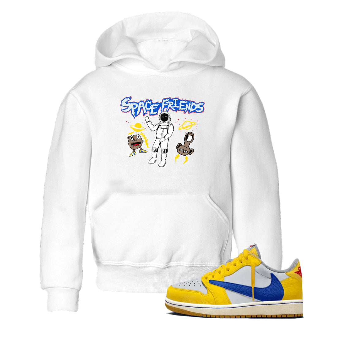 1s Travis Scott Canary shirt to match jordans Space Friends sneaker tees Air Jordan 1 Travis Scott Canary Drip Gear Zone baby toddler White 1 cotton Shirt