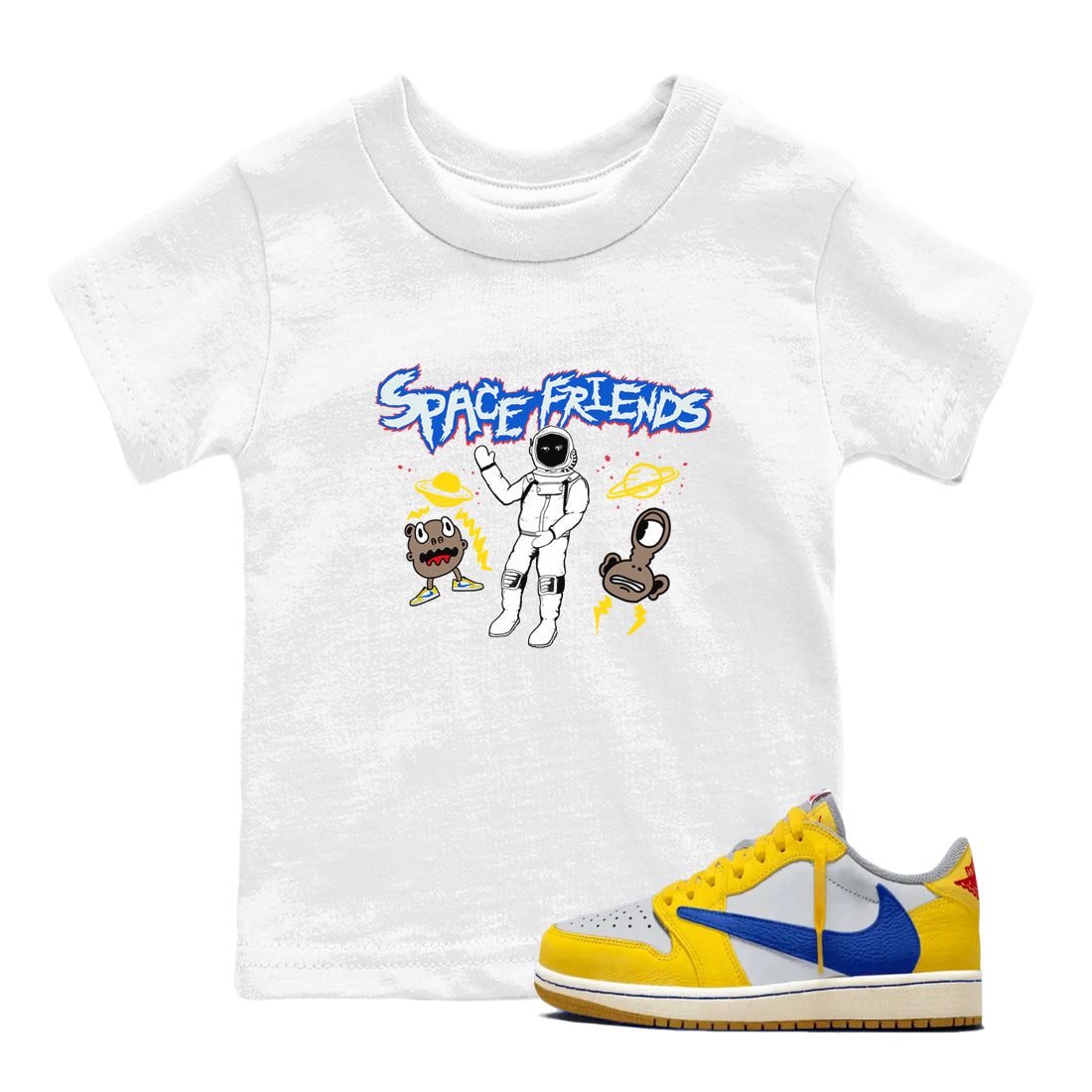 1s Travis Scott Canary shirt to match jordans Space Friends sneaker tees Air Jordan 1 Travis Scott Canary Drip Gear Zone baby toddler White 1 cotton Shirt
