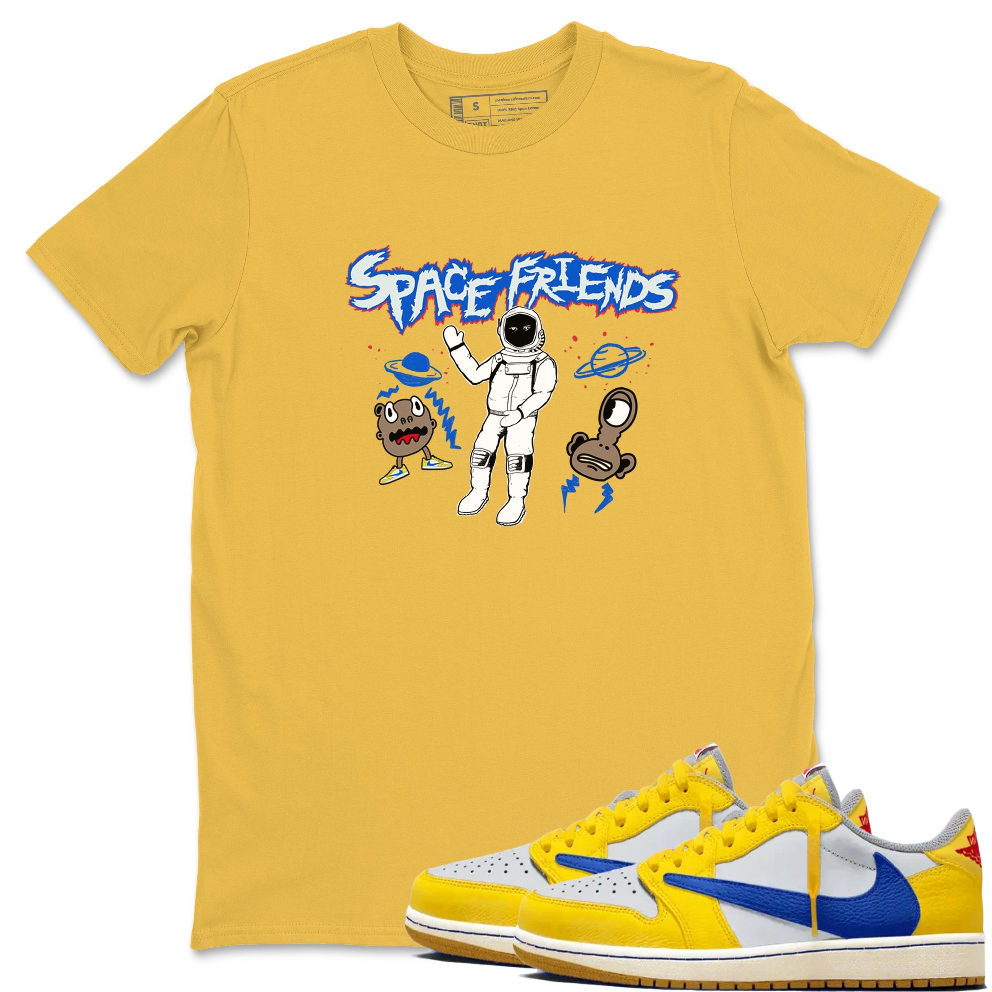 1s Travis Scott Canary shirt to match jordans Space Friends sneaker tees Air Jordan 1 Travis Scott Canary Drip Gear Zone unisex cotton Daisy 1 crew neck shirt