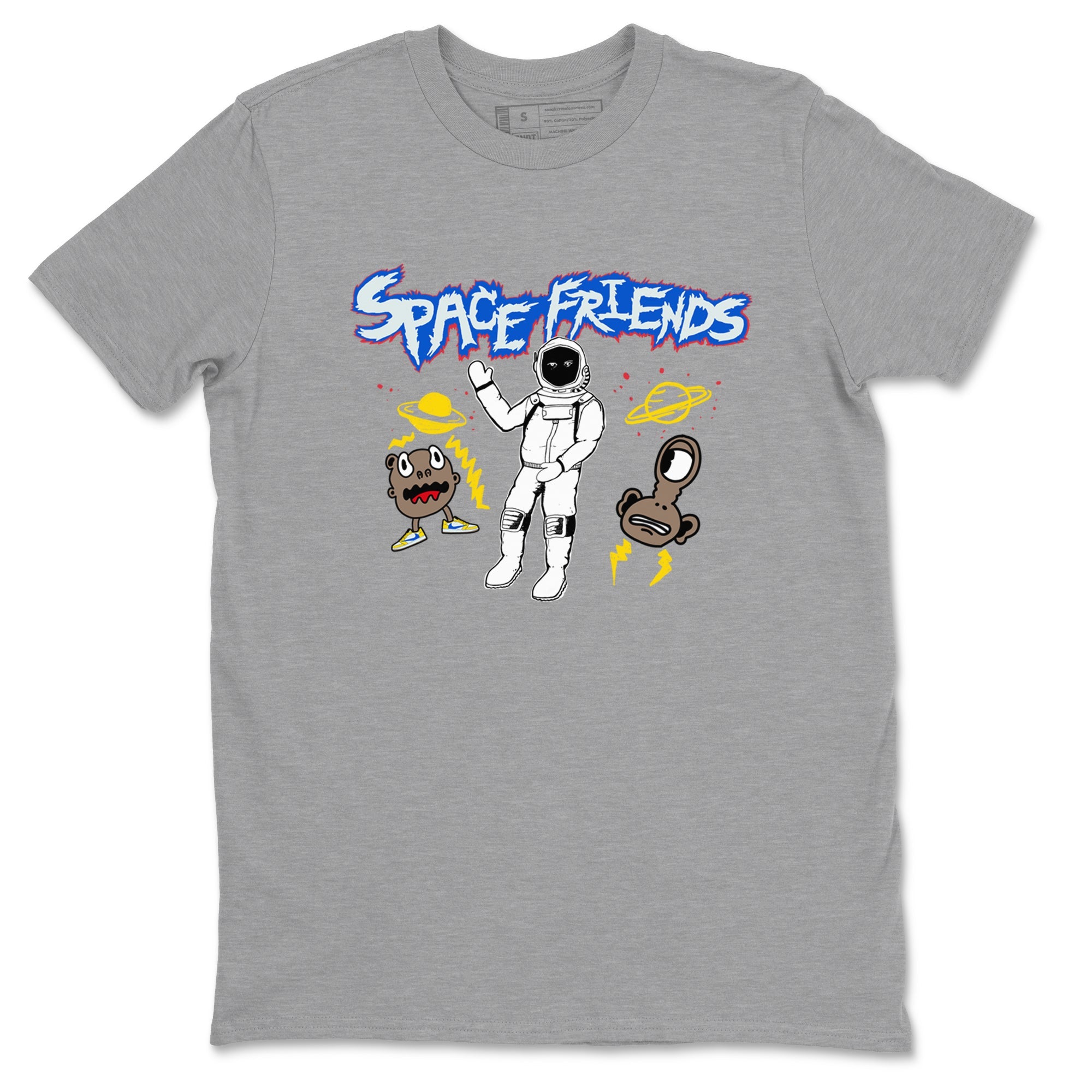 1s Travis Scott Canary shirt to match jordans Space Friends sneaker tees Air Jordan 1 Travis Scott Canary Drip Gear Zone unisex cotton Heather Grey 2 crew neck shirt