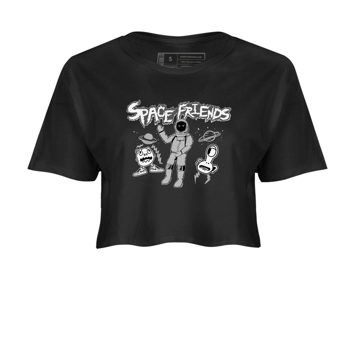 1s Wolf Grey shirts to match jordans Space Friends sneaker match tees Air Jordan 1 Wolf Grey Drip Gear Zone streetwear brand Black 2 crop tee