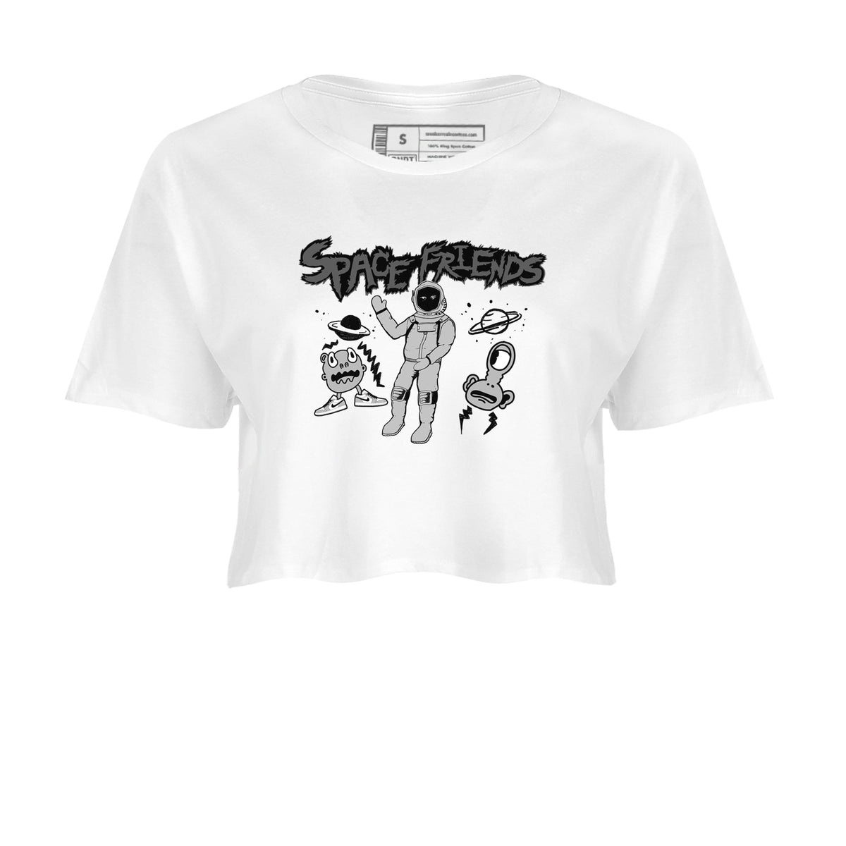 1s Wolf Grey shirts to match jordans Space Friends sneaker match tees Air Jordan 1 Wolf Grey Drip Gear Zone streetwear brand White 2 crop tee
