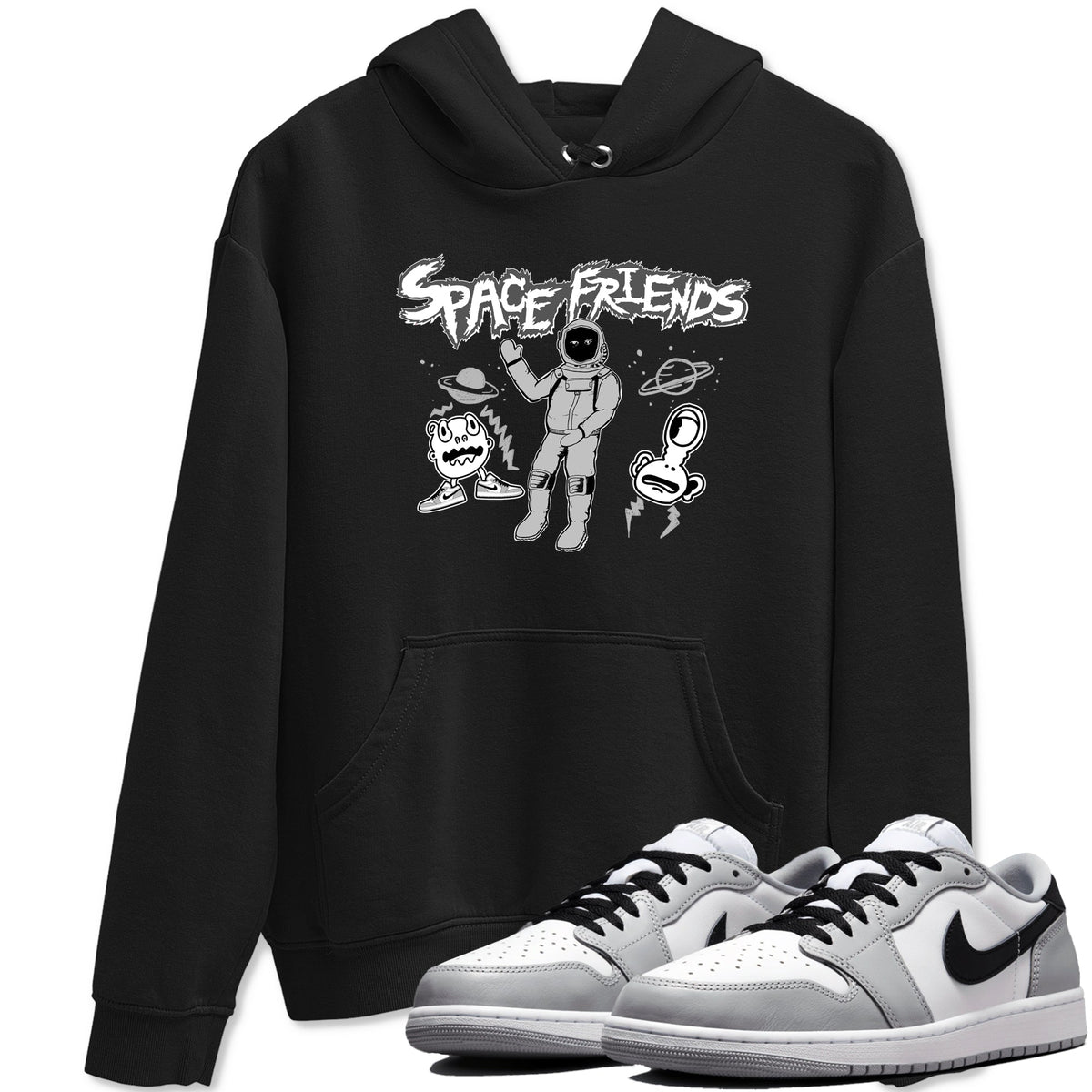 1s Wolf Grey shirts to match jordans Space Friends sneaker match tees Air Jordan 1 Wolf Grey Drip Gear Zone streetwear brand Black 1 unisex cotton tee