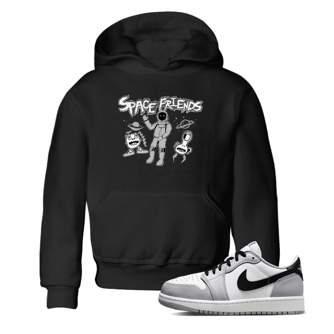 1s Wolf Grey shirts to match jordans Space Friends sneaker match tees Air Jordan 1 Wolf Grey Drip Gear Zone streetwear brand Baby and Youth Black 1 cotton tee