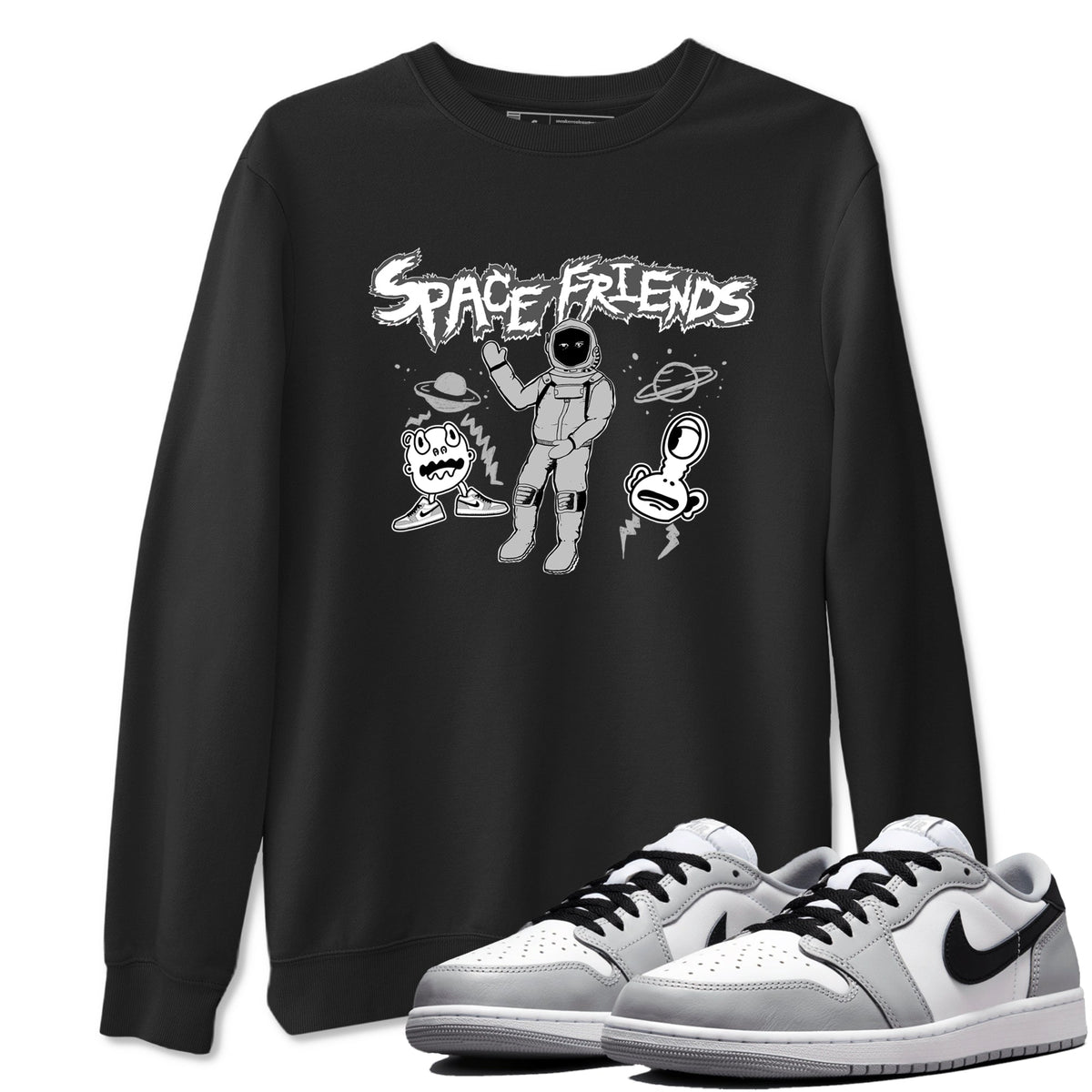1s Wolf Grey shirts to match jordans Space Friends sneaker match tees Air Jordan 1 Wolf Grey Drip Gear Zone streetwear brand Black 1 unisex cotton tee