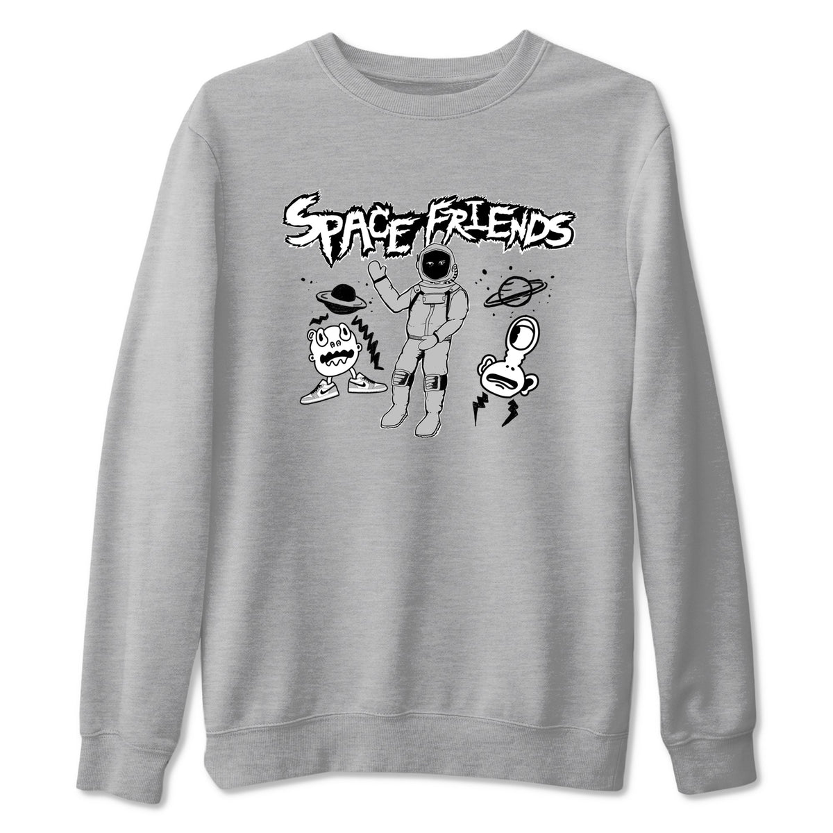 1s Wolf Grey shirts to match jordans Space Friends sneaker match tees Air Jordan 1 Wolf Grey Drip Gear Zone streetwear brand Heather Grey 2 unisex cotton tee