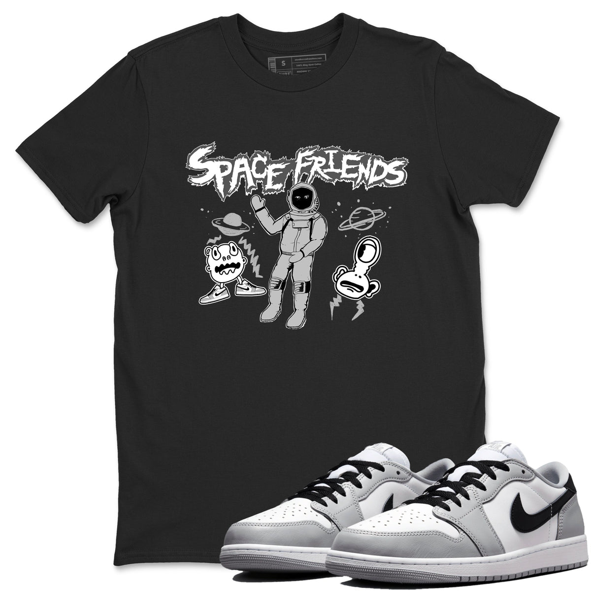 1s Wolf Grey shirts to match jordans Space Friends sneaker match tees Air Jordan 1 Wolf Grey Drip Gear Zone streetwear brand Black 1 unisex cotton tee