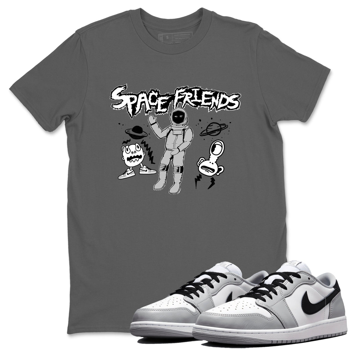 1s Wolf Grey shirts to match jordans Space Friends sneaker match tees Air Jordan 1 Wolf Grey Drip Gear Zone streetwear brand Cool Grey 1 unisex cotton tee