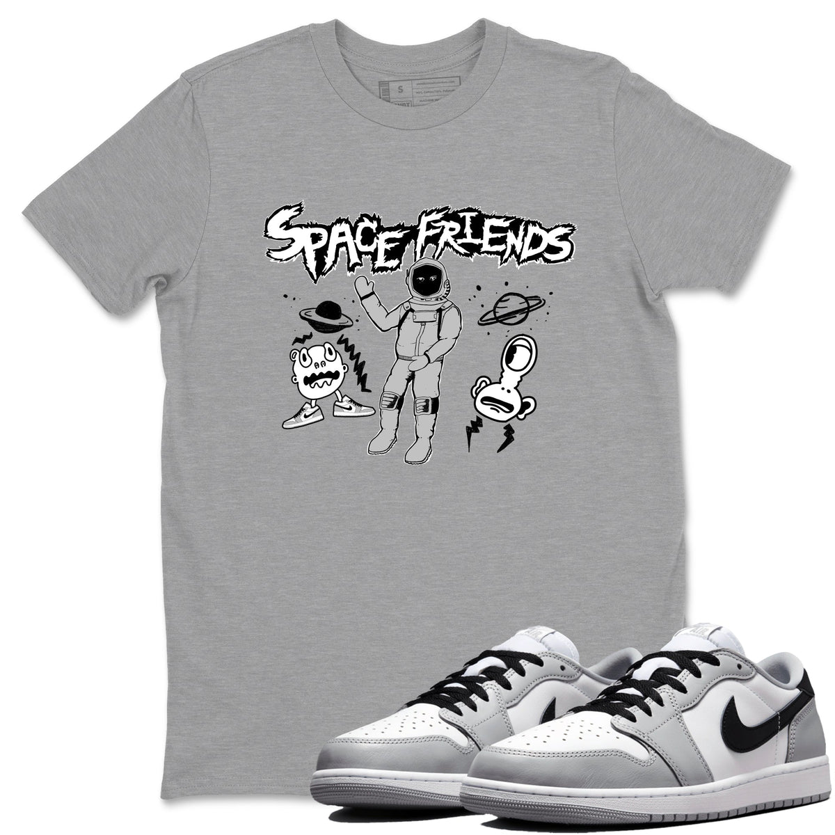 1s Wolf Grey shirts to match jordans Space Friends sneaker match tees Air Jordan 1 Wolf Grey Drip Gear Zone streetwear brand Heather Grey 1 unisex cotton tee