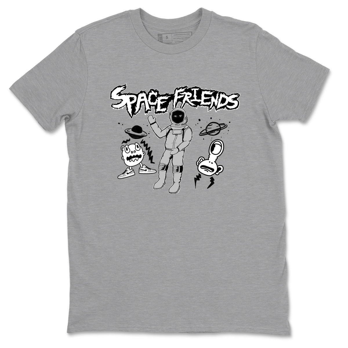 1s Wolf Grey shirts to match jordans Space Friends sneaker match tees Air Jordan 1 Wolf Grey Drip Gear Zone streetwear brand Heather Grey 2 unisex cotton tee