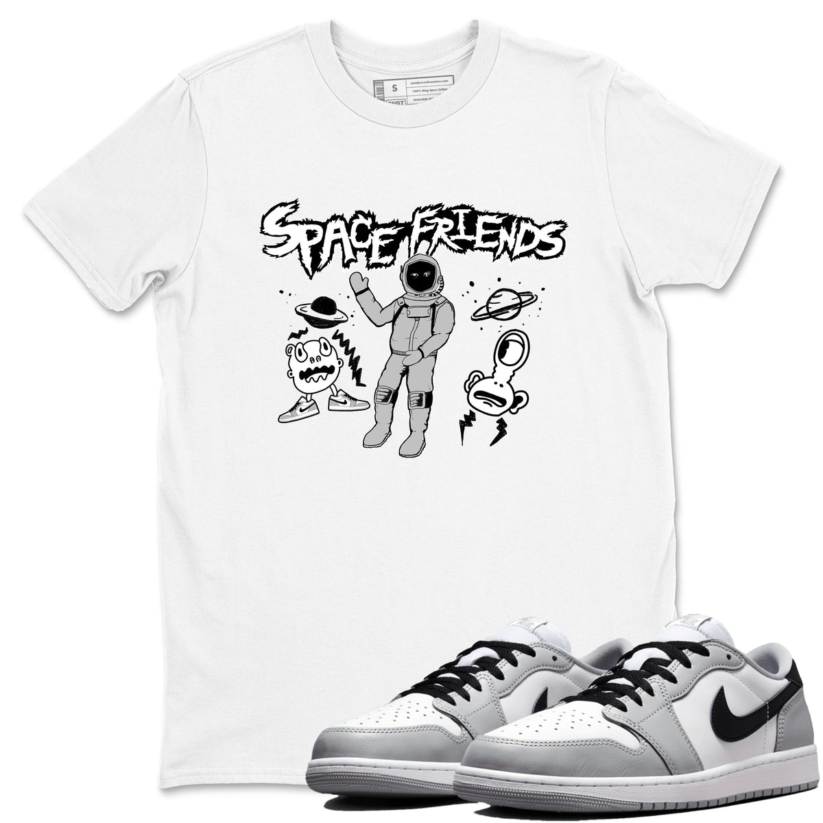 1s Wolf Grey shirts to match jordans Space Friends sneaker match tees Air Jordan 1 Wolf Grey Drip Gear Zone streetwear brand White 1 unisex cotton tee