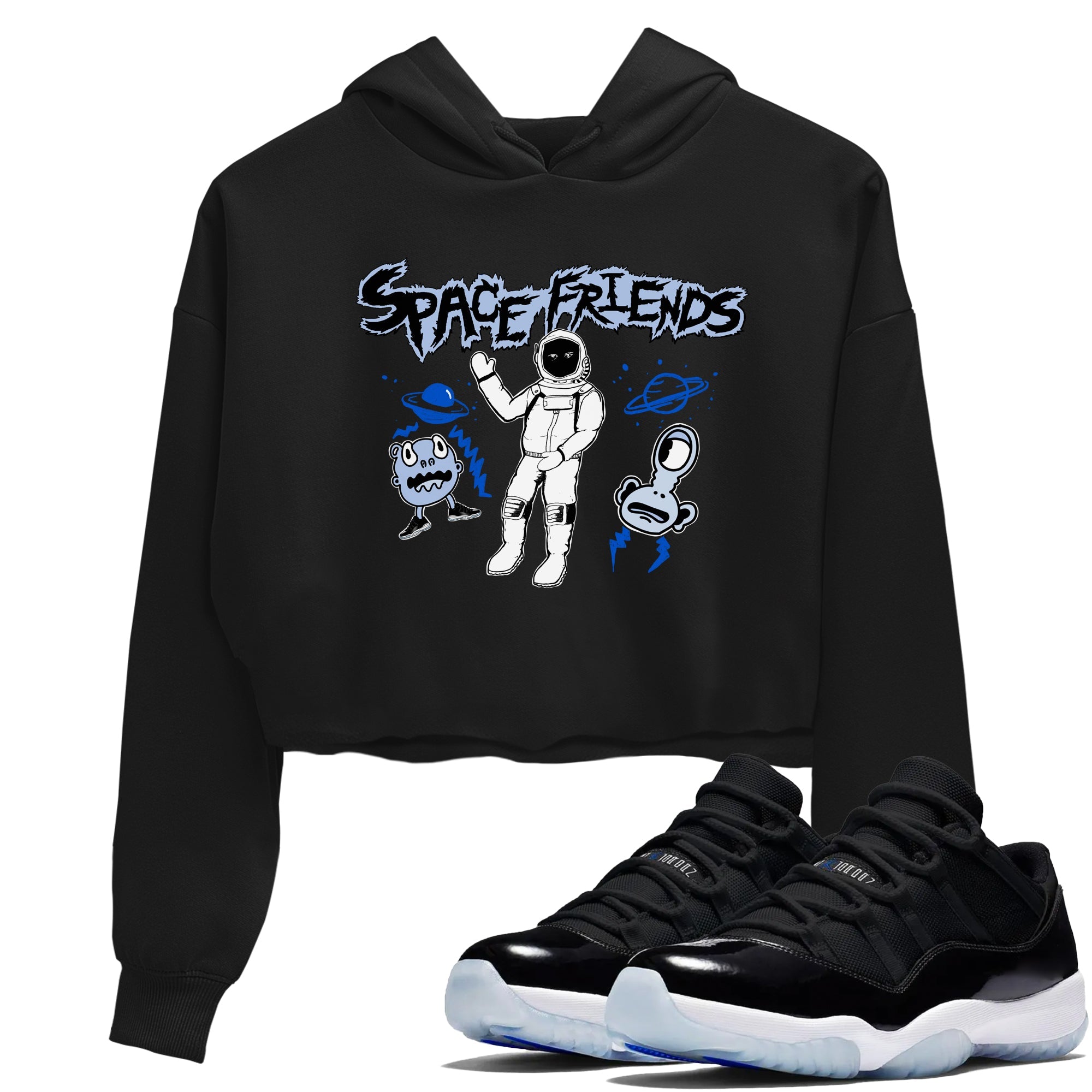 11s Space Jam shirt to match jordans Space Friends sneaker tees Air Jordan 11 Retro Space Jam Streetwear Brand Streetwear Brand Drip Gear Zone Black 1 crop length shirt