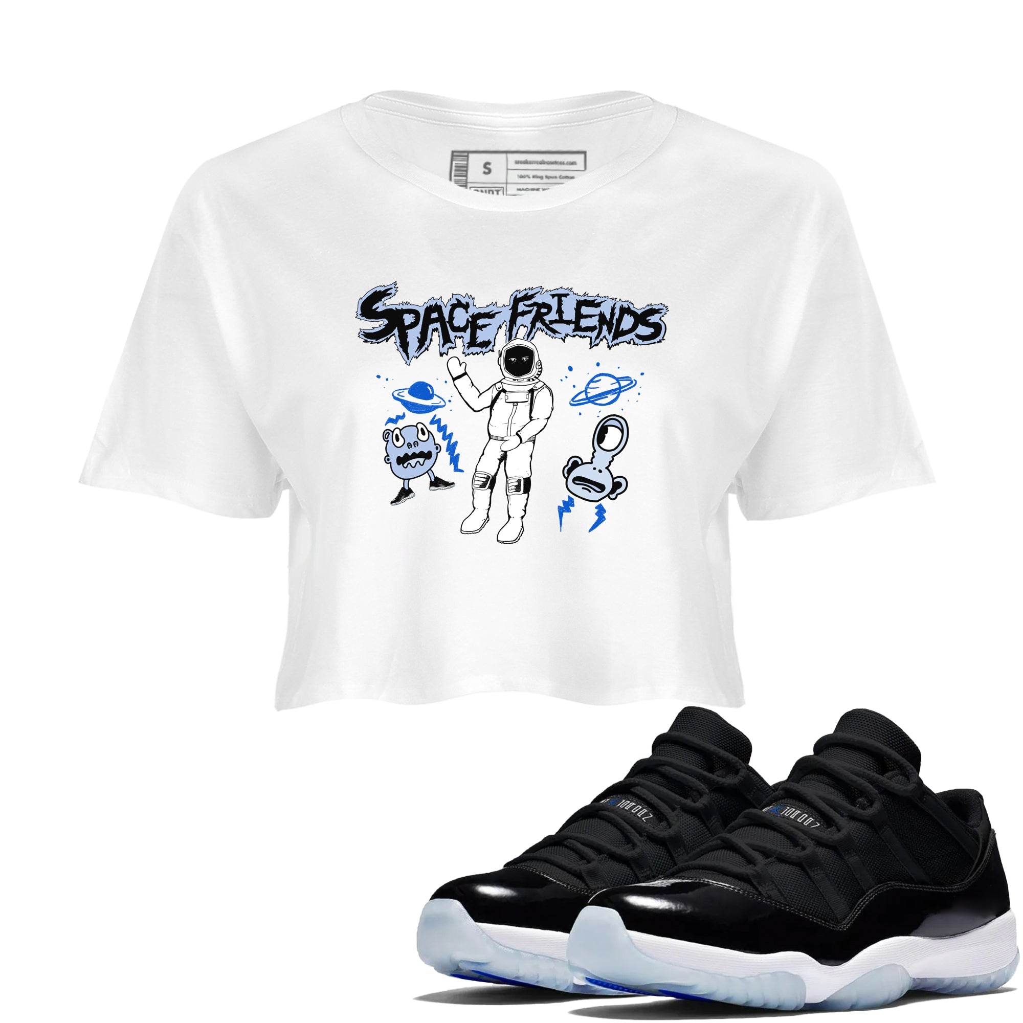 11s Space Jam shirt to match jordans Space Friends sneaker tees Air Jordan 11 Retro Space Jam Streetwear Brand Drip Gear Zone White 1 crop length shirt