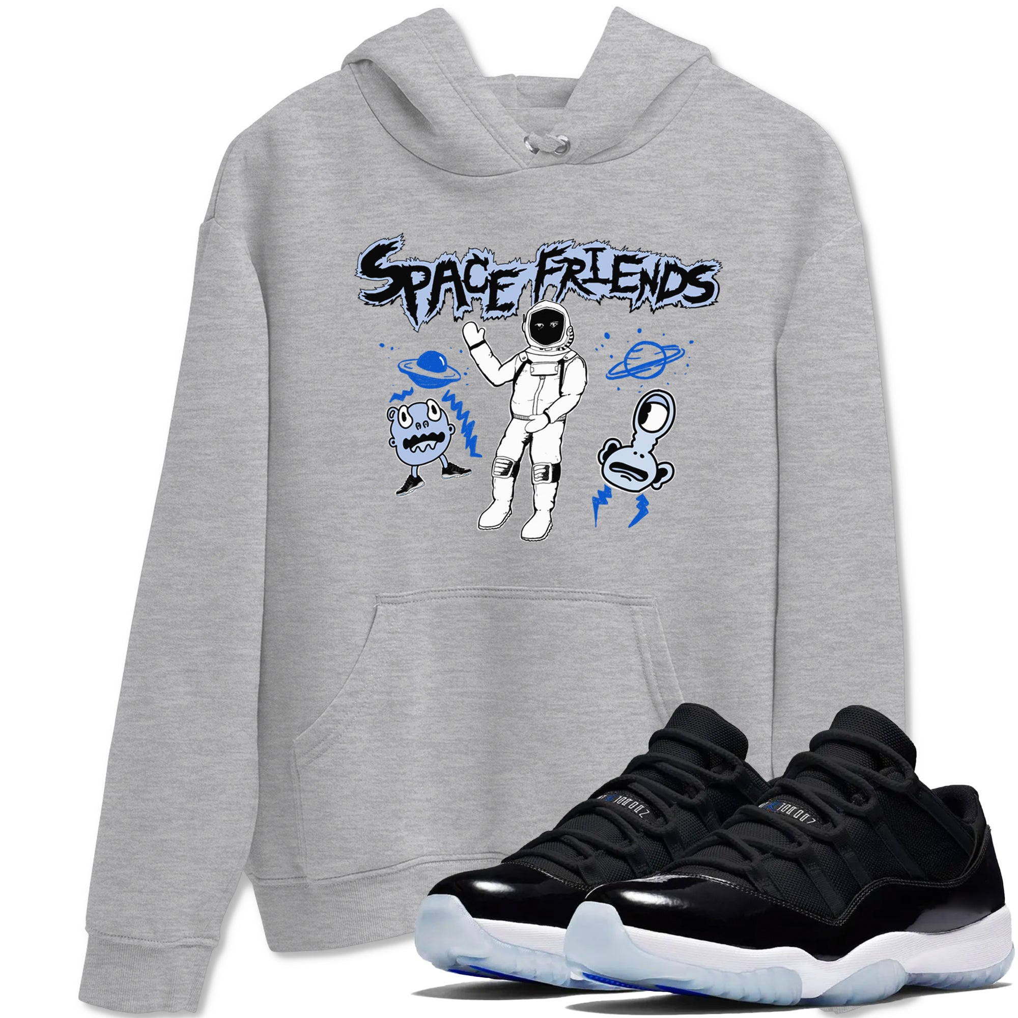 11s Space Jam shirt to match jordans Space Friends sneaker tees Air Jordan 11 Retro Space Jam Streetwear Brand Drip Gear Zone unisex cotton Heather Grey 1 crew neck shirt