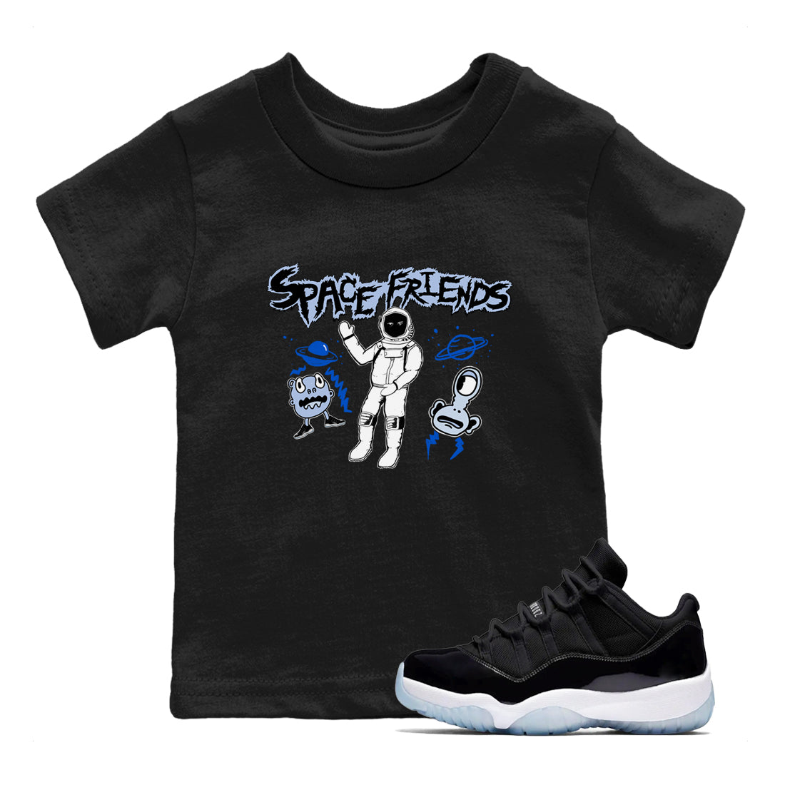 11s Space Jam shirt to match jordans Space Friends sneaker tees Air Jordan 11 Retro Space Jam Streetwear Brand Drip Gear Zone baby toddler Black 1 cotton Shirt