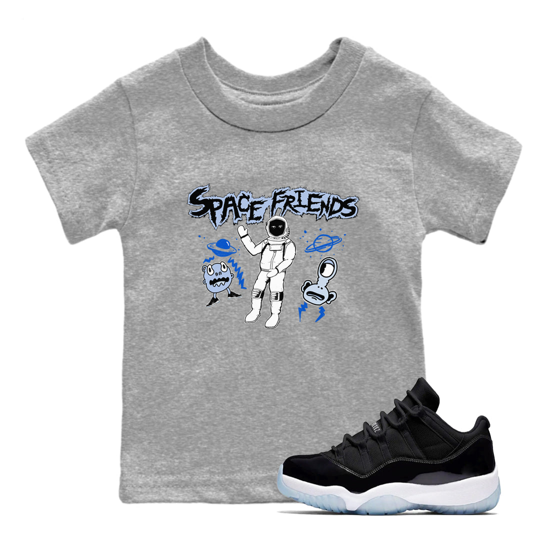 11s Space Jam shirt to match jordans Space Friends sneaker tees Air Jordan 11 Retro Space Jam Streetwear Brand Drip Gear Zone baby toddler Heather Grey 1 cotton Shirt