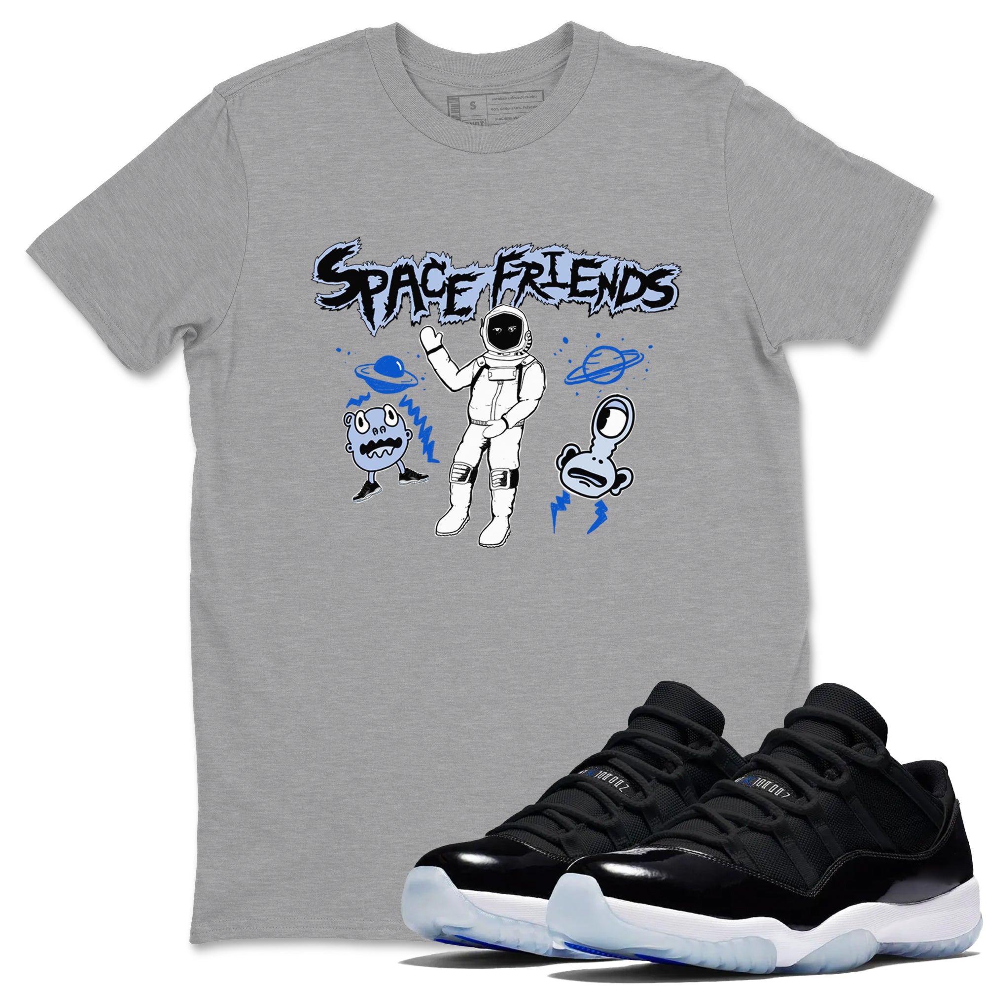 11s Space Jam shirt to match jordans Space Friends sneaker tees Air Jordan 11 Retro Space Jam Streetwear Brand Drip Gear Zone unisex cotton Heather Grey 1 crew neck shirt