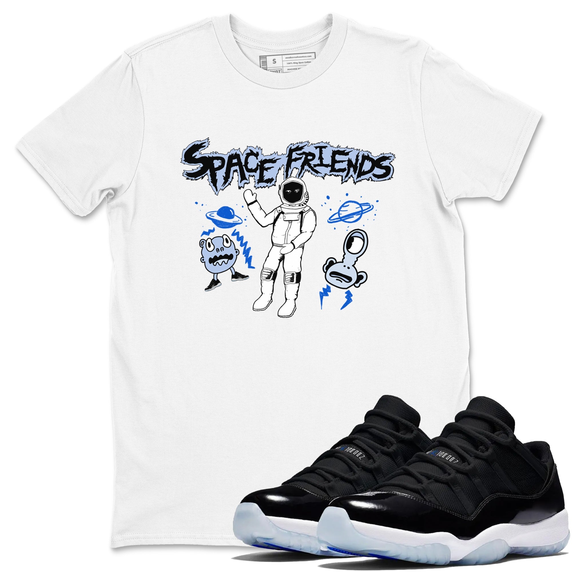 11s Space Jam shirt to match jordans Space Friends sneaker tees Air Jordan 11 Retro Space Jam Streetwear Brand Drip Gear Zone unisex cotton White 1 crew neck shirt