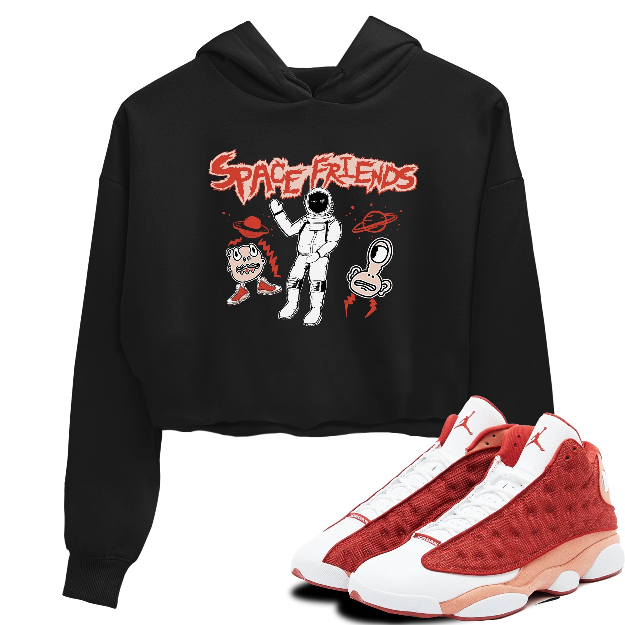 AJ13 Dune Red shirts to match jordans Space Friends sneaker match tees Air Jordan 13 Dune Red Drip Gear Zone streetwear brand Black 1 crop tee
